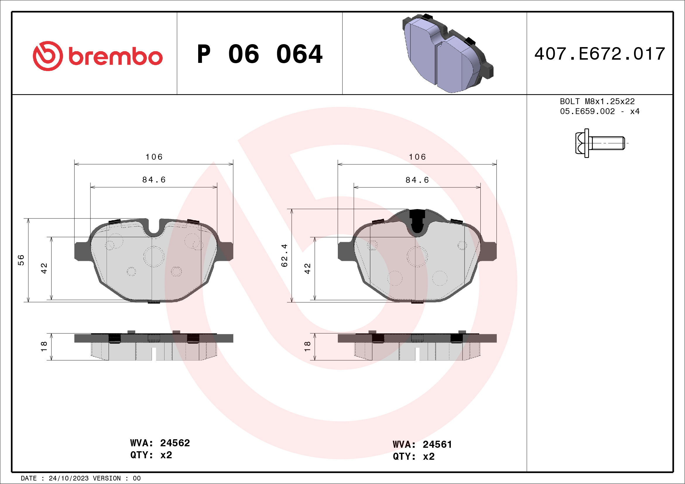 BREMBO Brake pad set P 06 064 - Brake Pads
