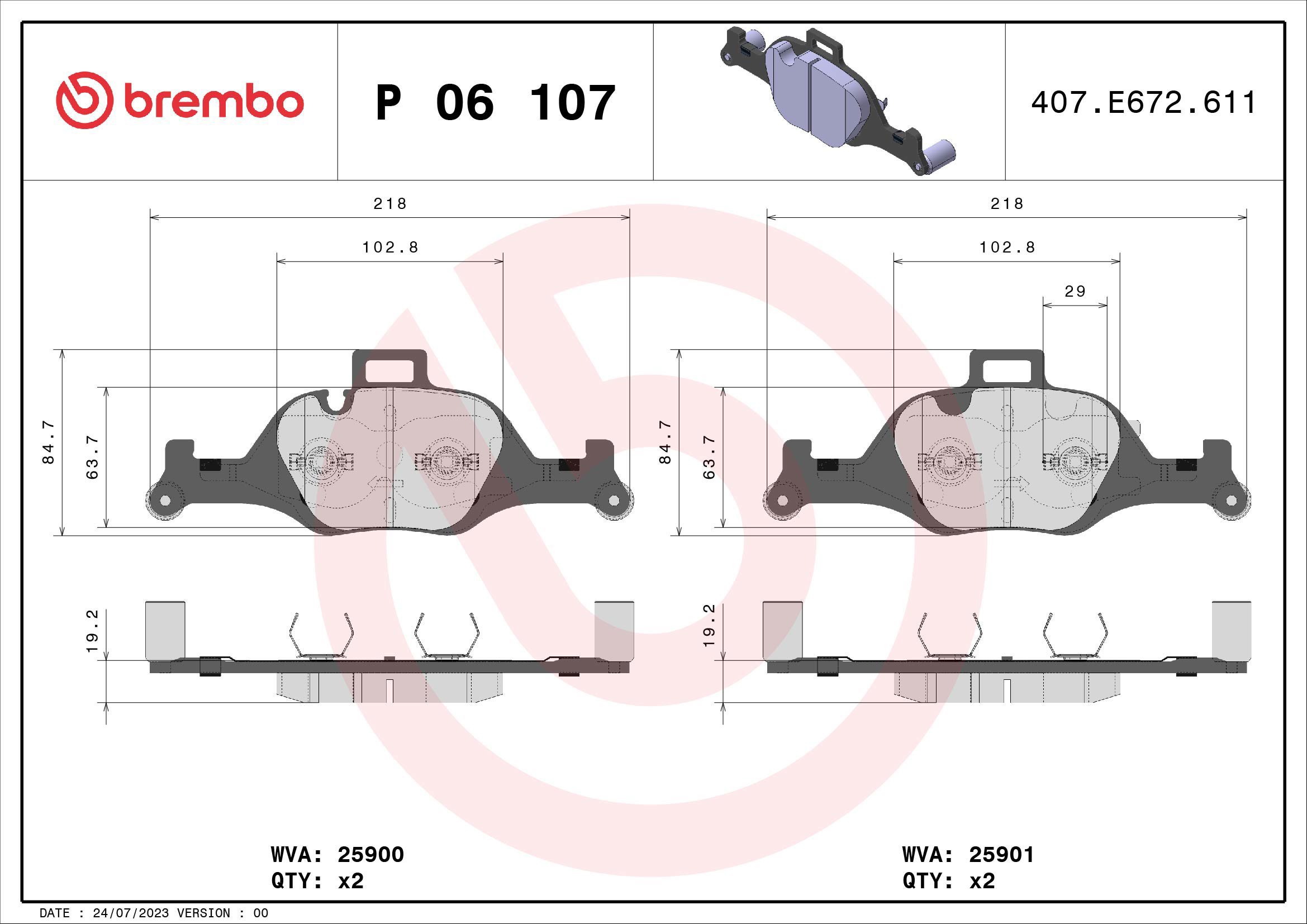 BREMBO Brake pad set P 06 107 - Brake Pads