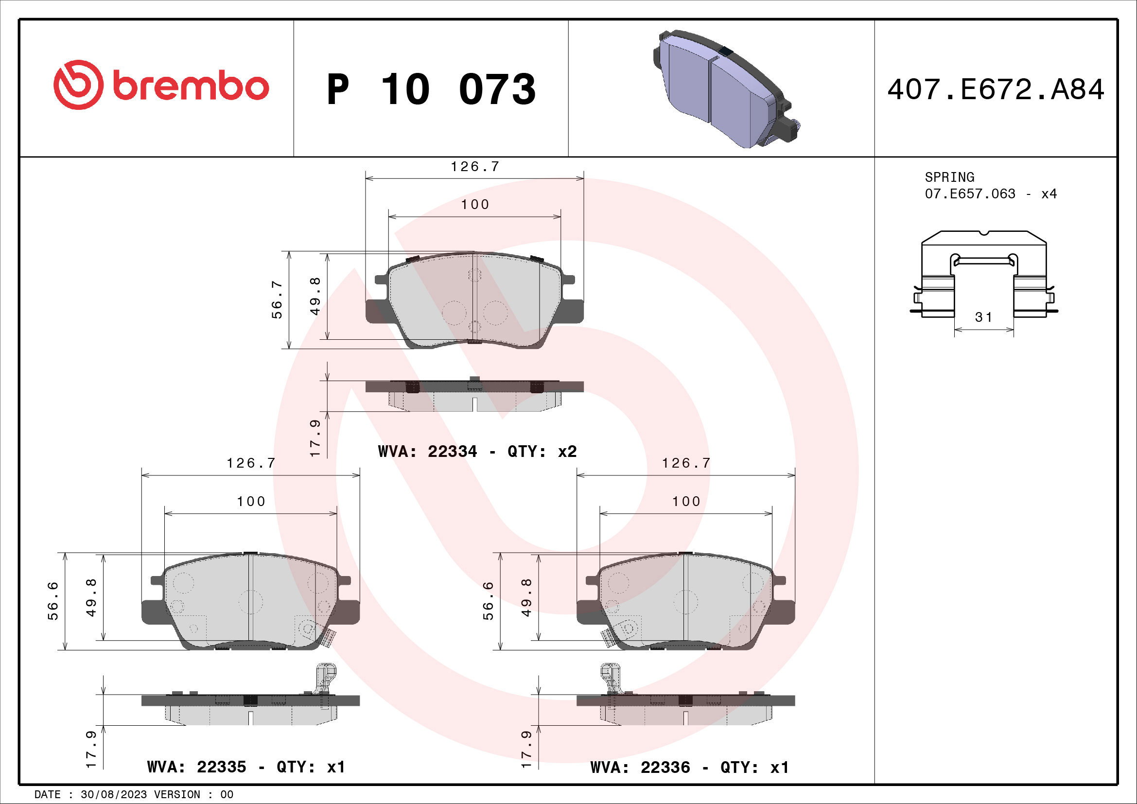 BREMBO Brake pad set P 10 073 - Brake Pads