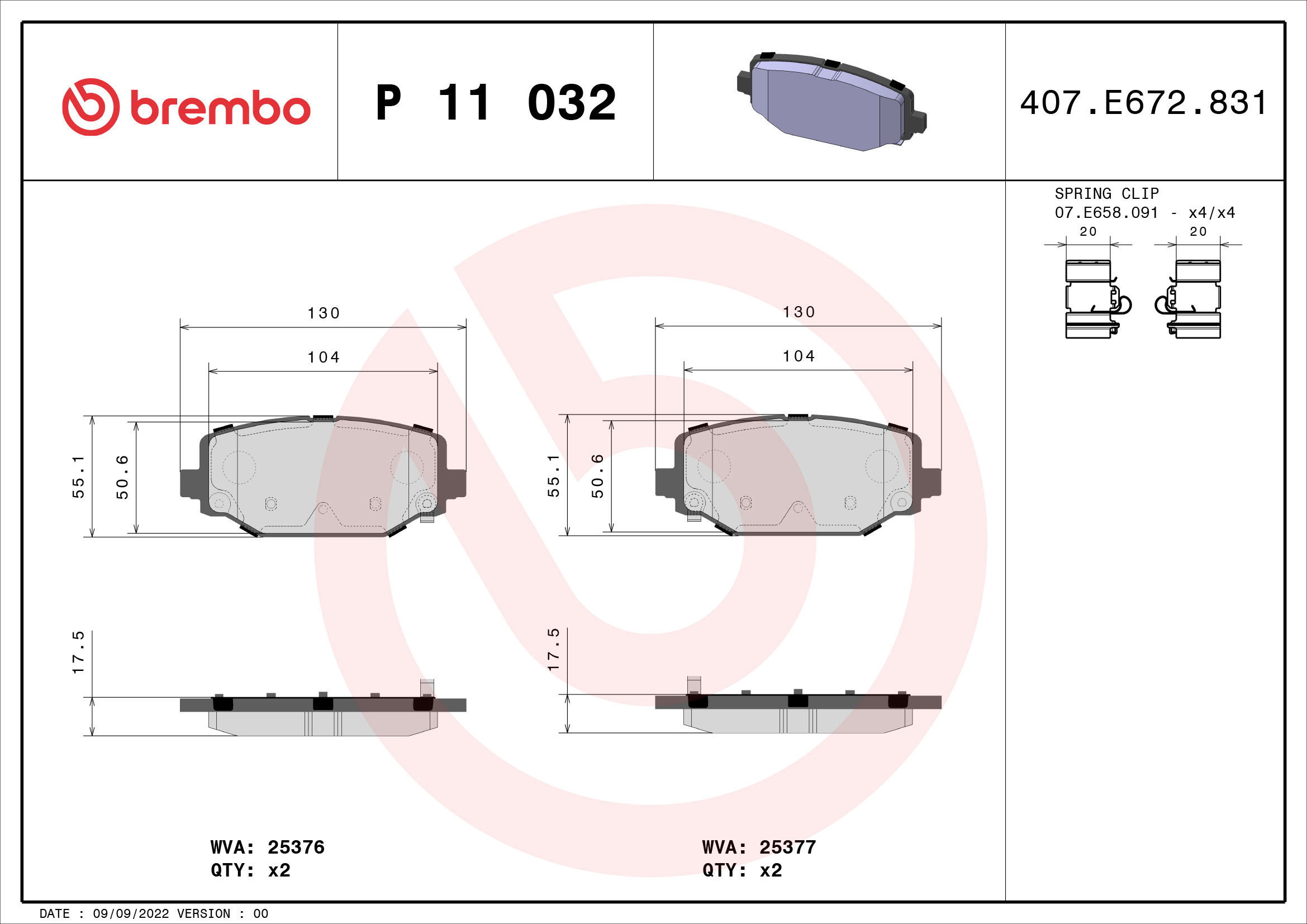 BREMBO Brake pad set P 11 032 - Brake Pads