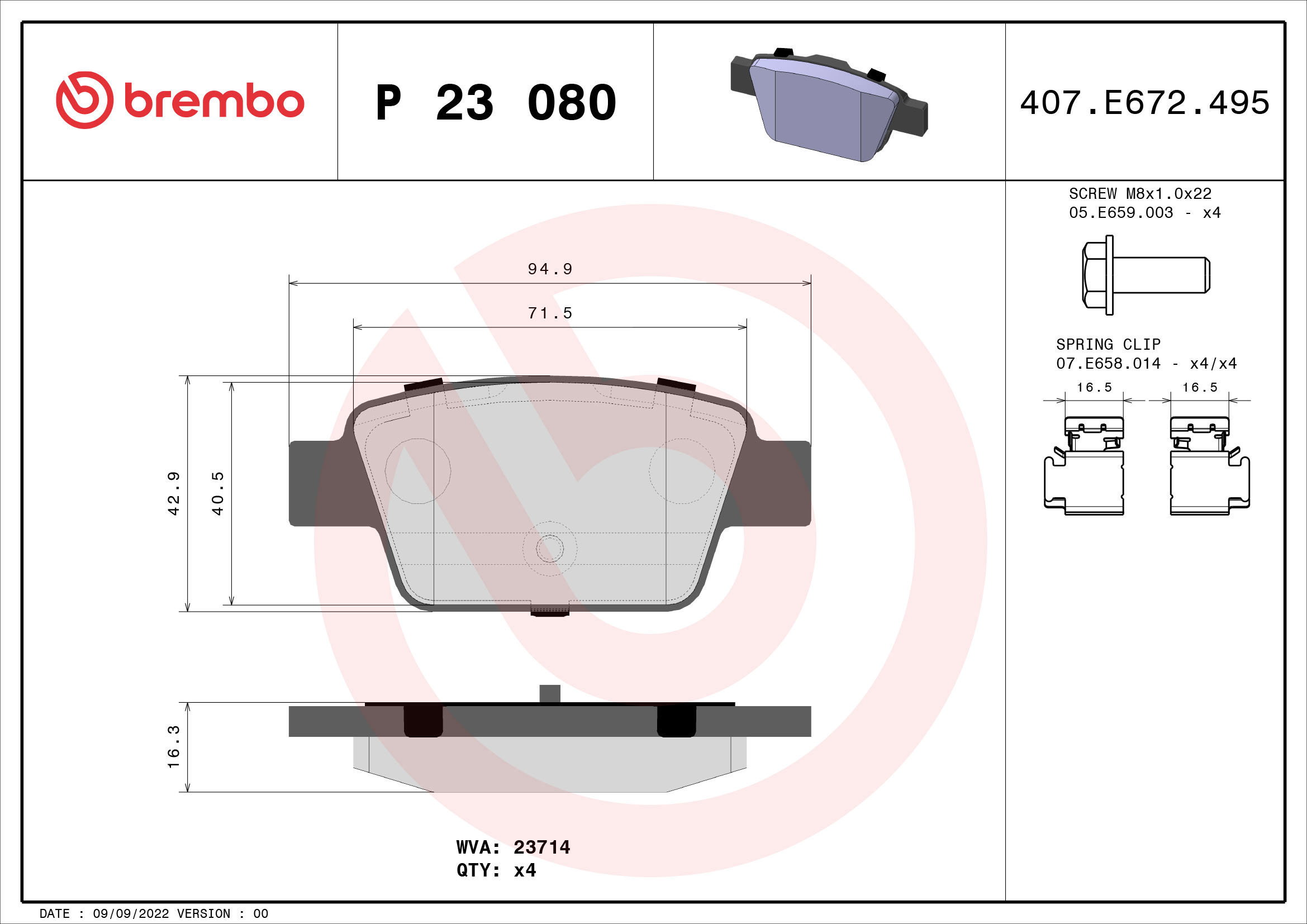 BREMBO Brake pad set P 23 080 - Brake Pads
