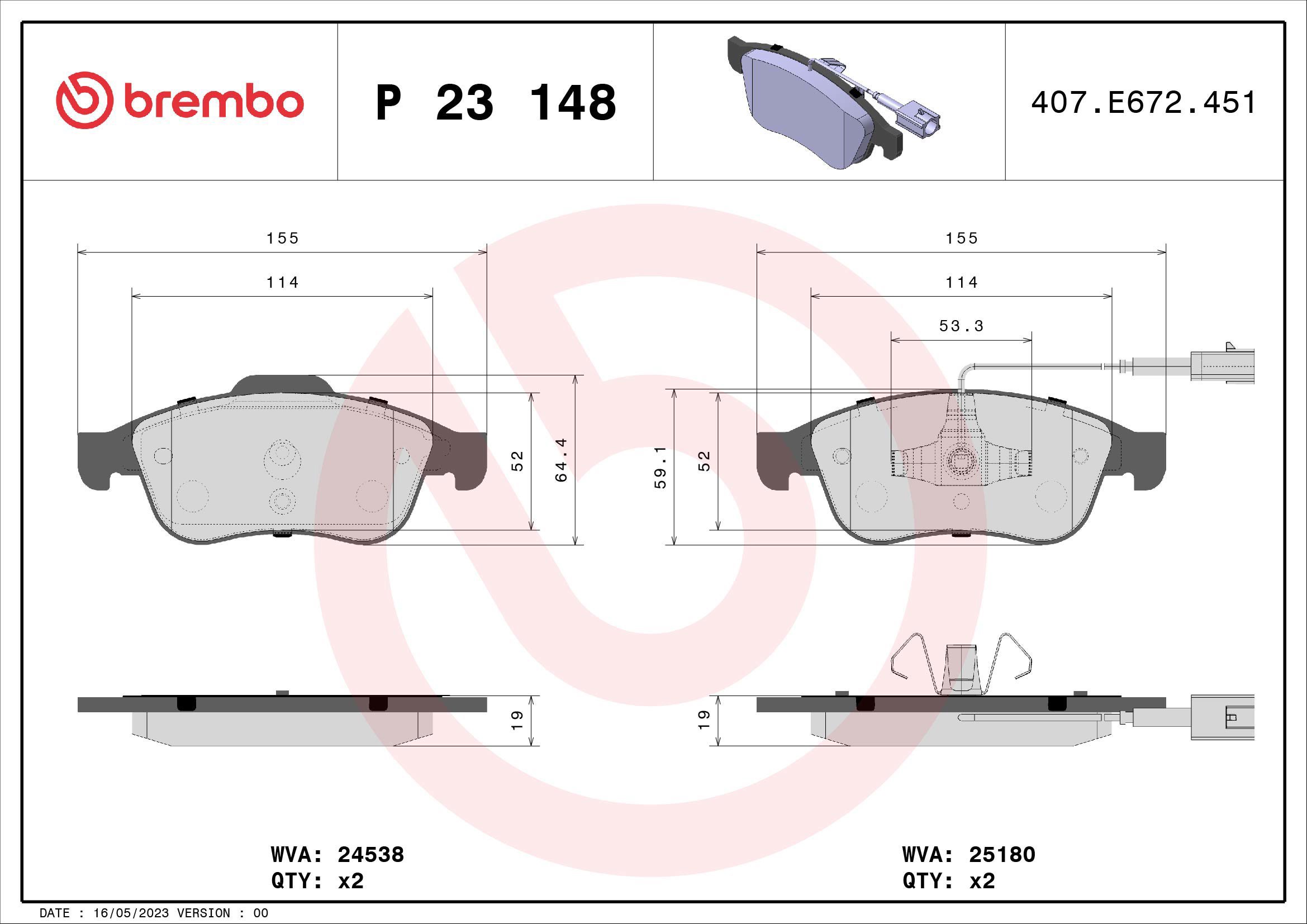 BREMBO Brake pad set P 23 148X - Brake Pads