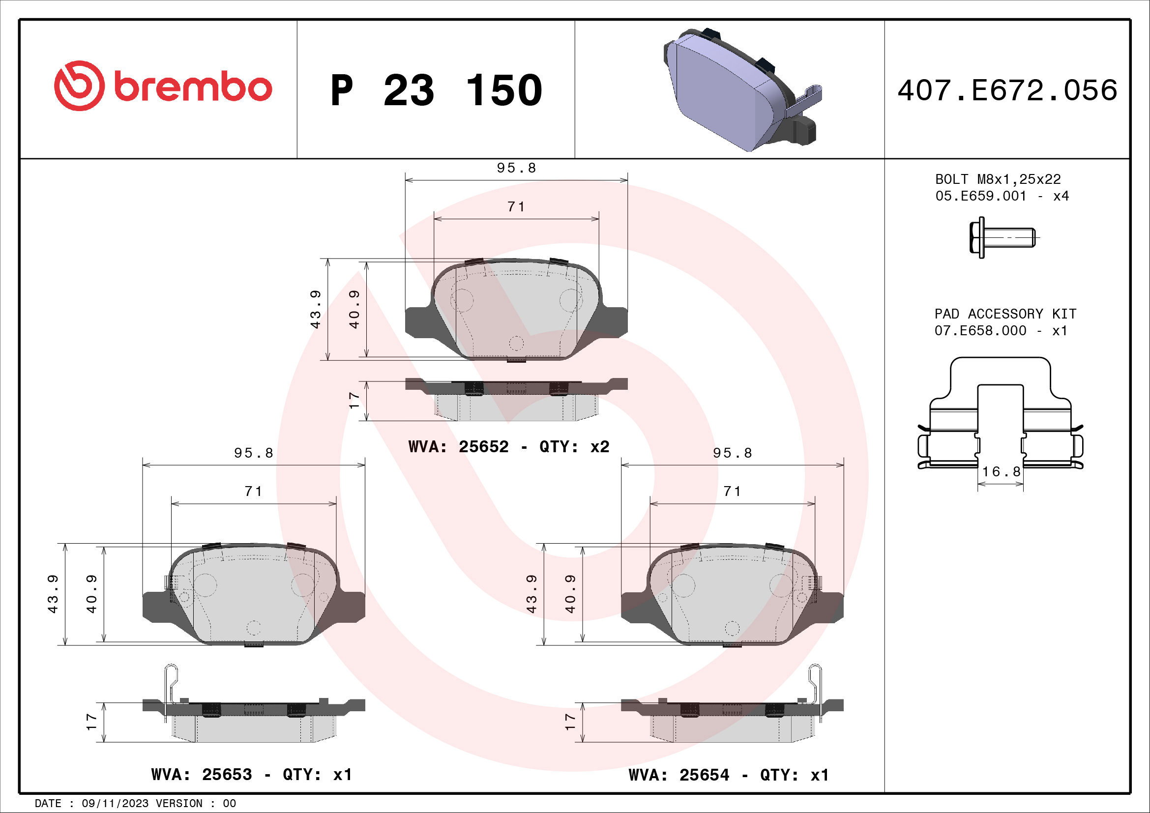 BREMBO Brake pad set P 23 150 - Brake Pads