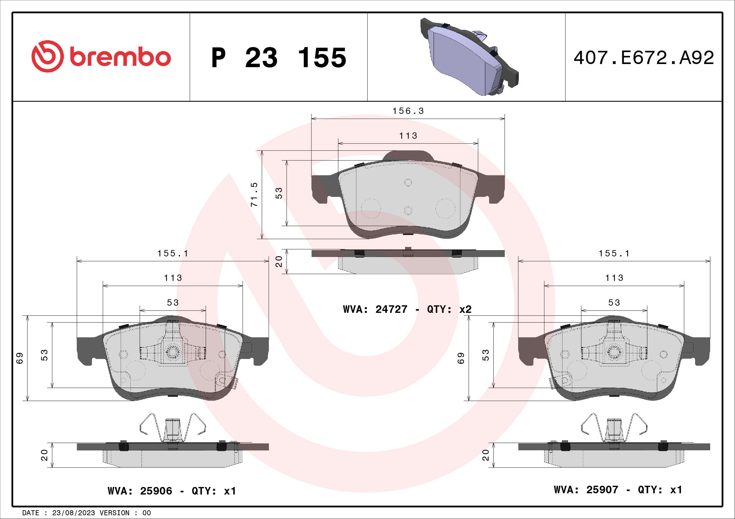 BREMBO Brake pad set P 23 155 - Brake Pads