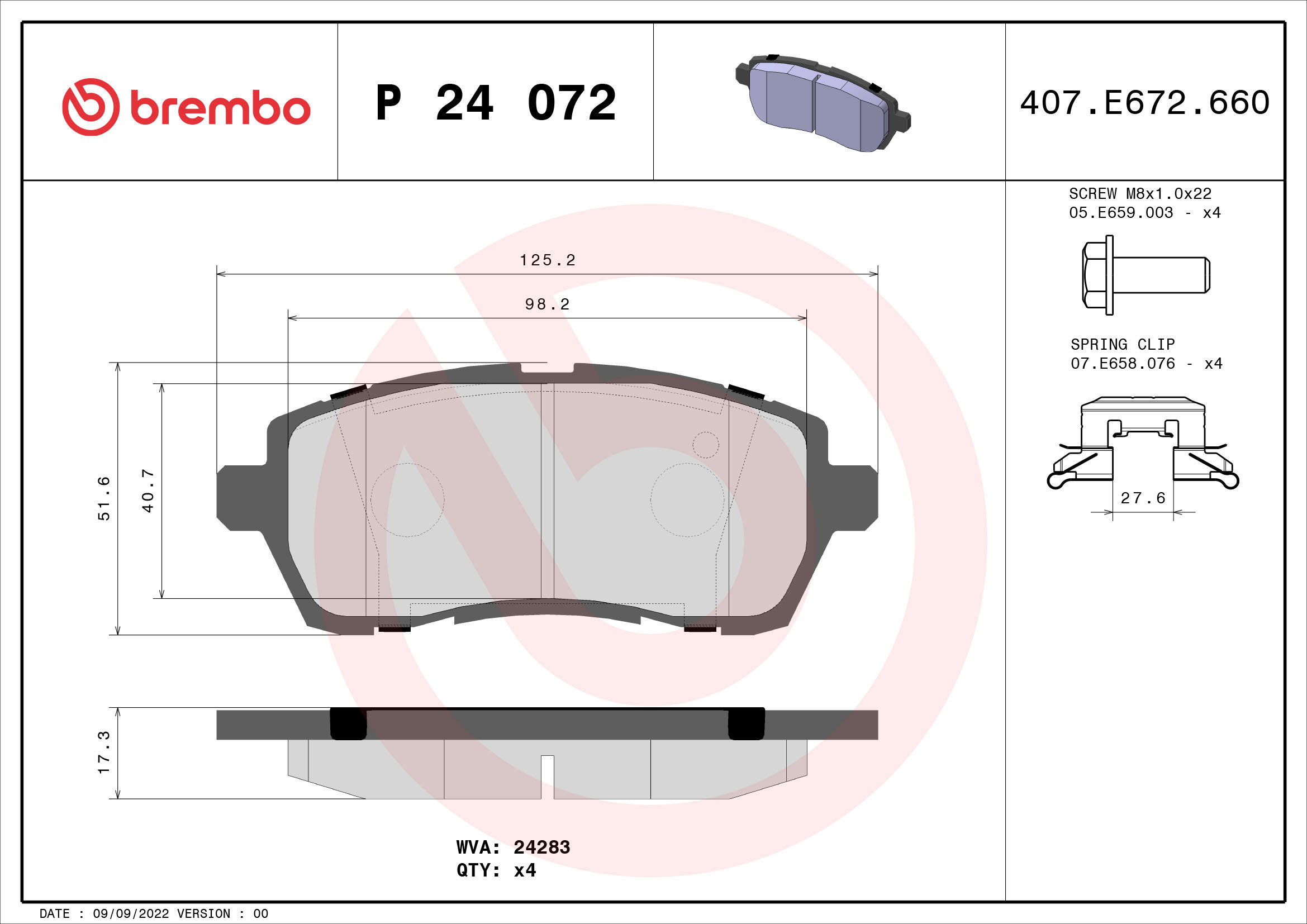 BREMBO Brake pad set P 24 072 - Brake Pads