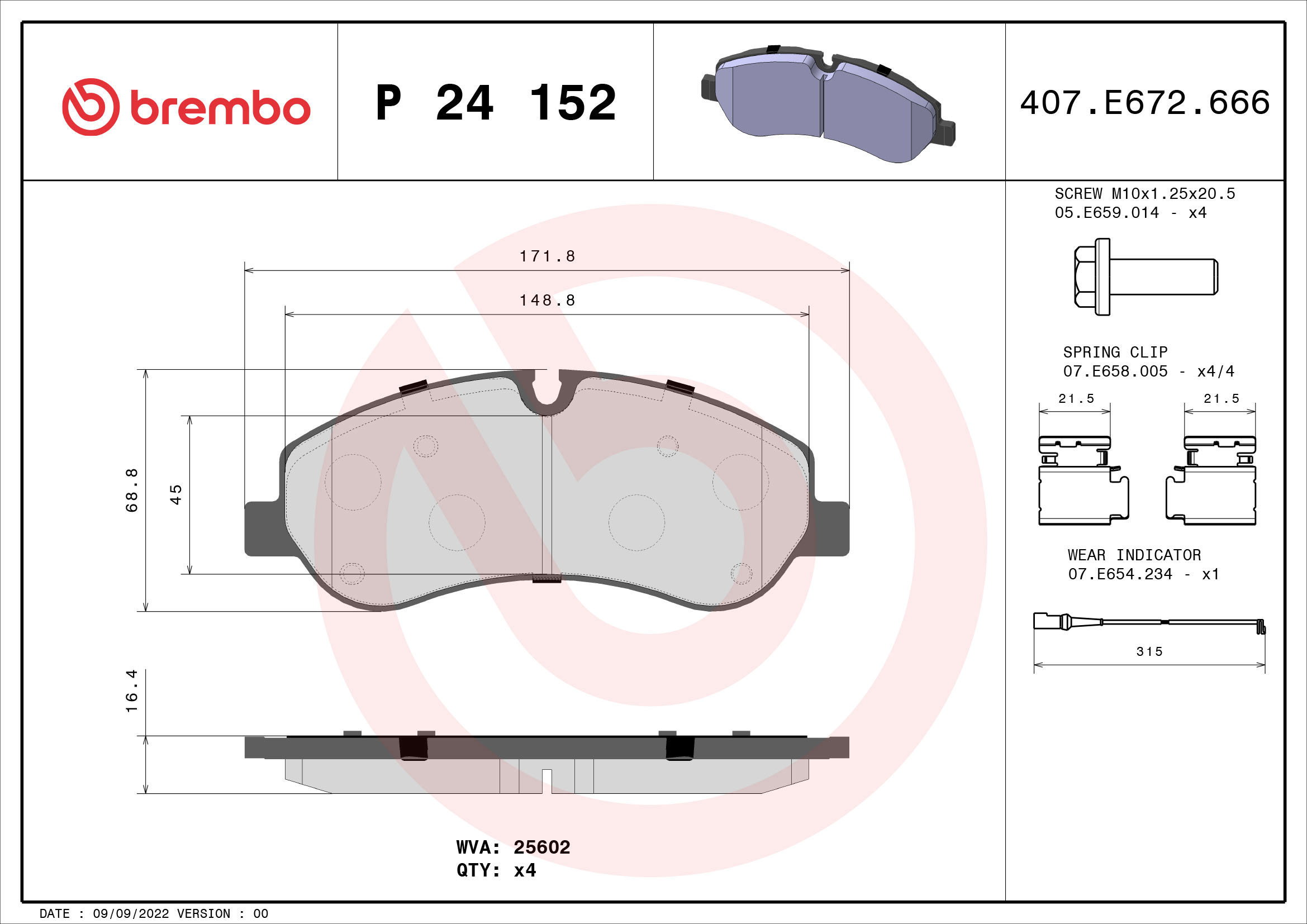 BREMBO Brake pad set P 24 152 - Brake Pads
