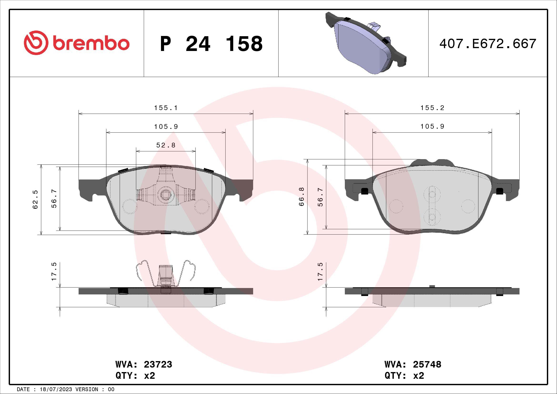 BREMBO Brake pad set P 24 158 - Brake Pads