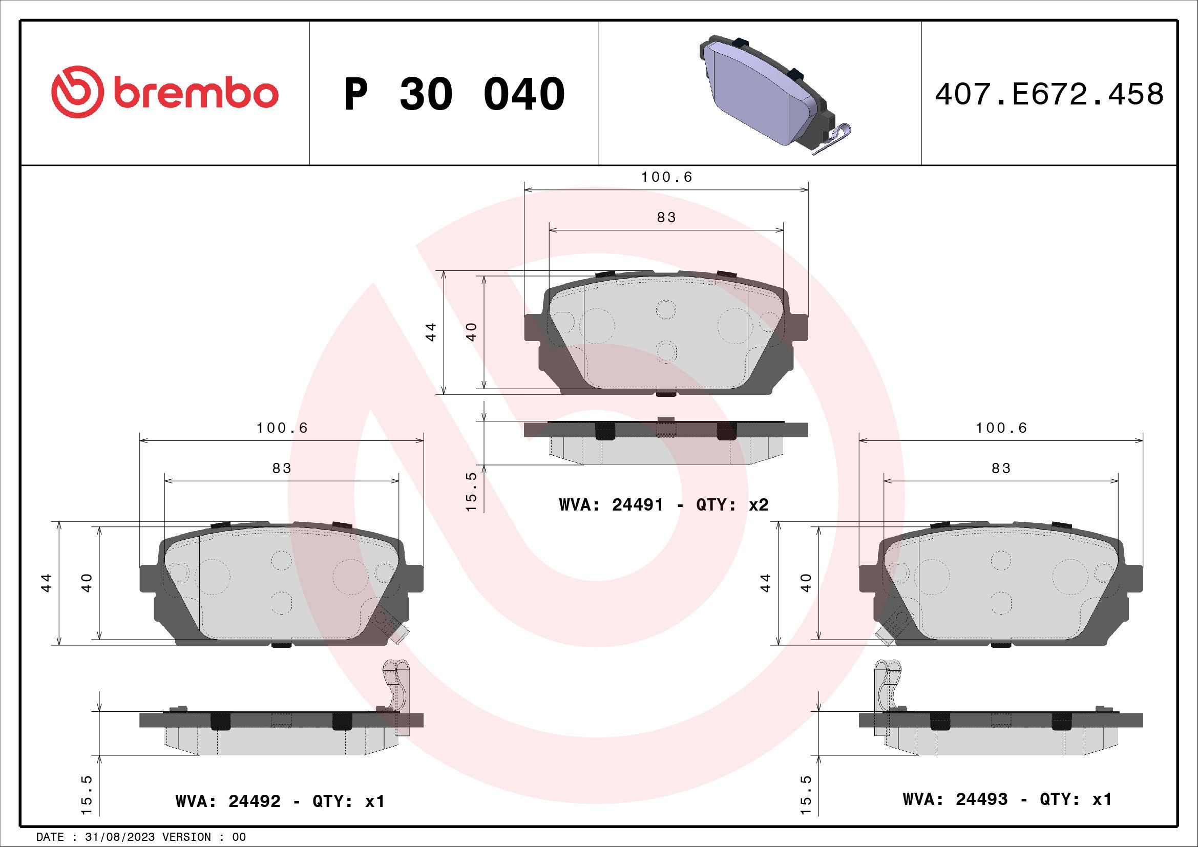 BREMBO Brake pad set P 30 040 - Brake Pads