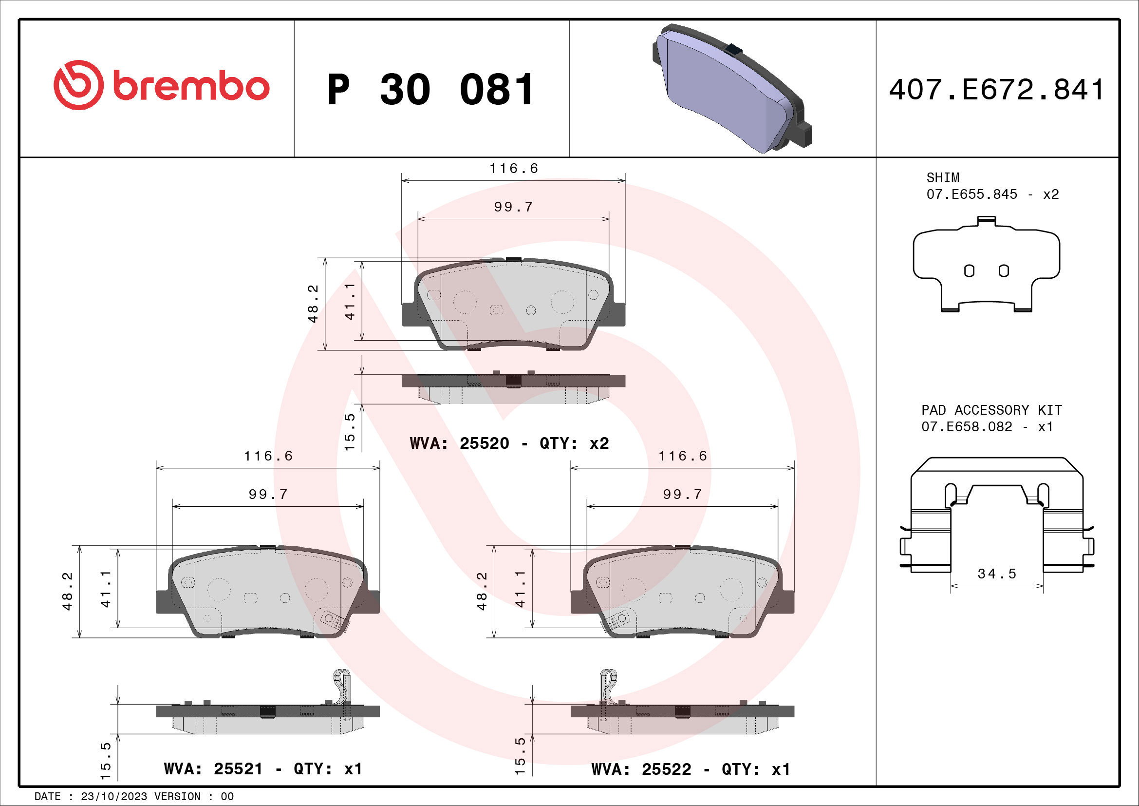 BREMBO Brake pad set P 30 081 - Brake Pads