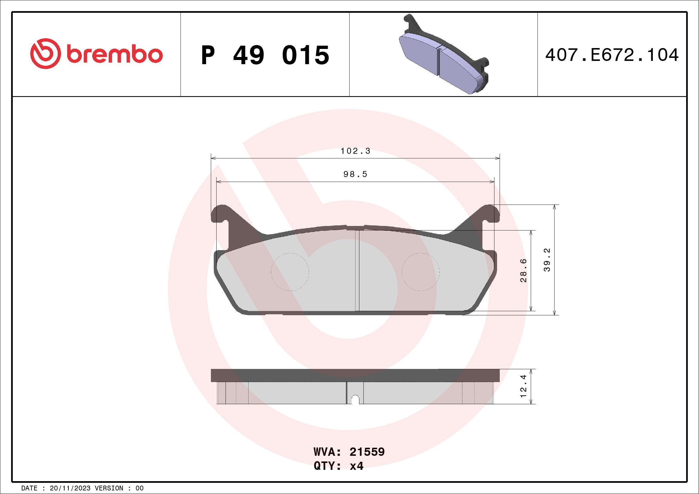 BREMBO Brake pad set P 49 015 - Brake Pads