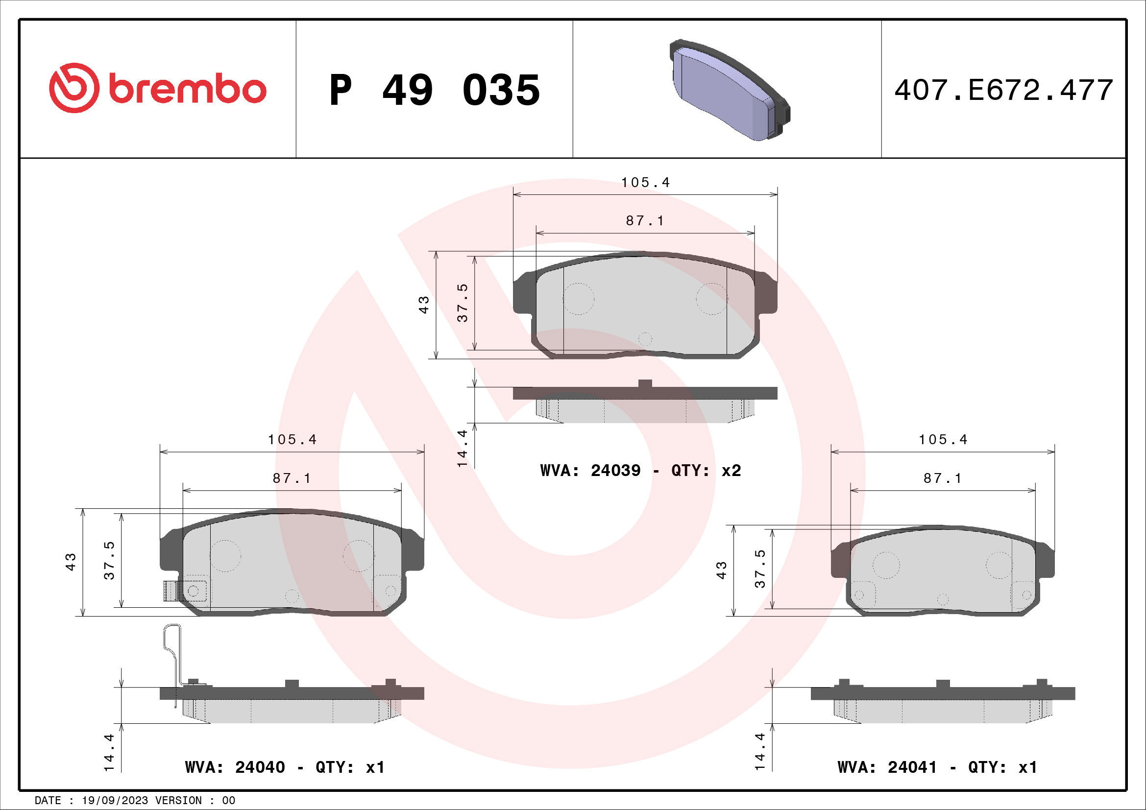 BREMBO Brake pad set P 49 035 - Brake Pads