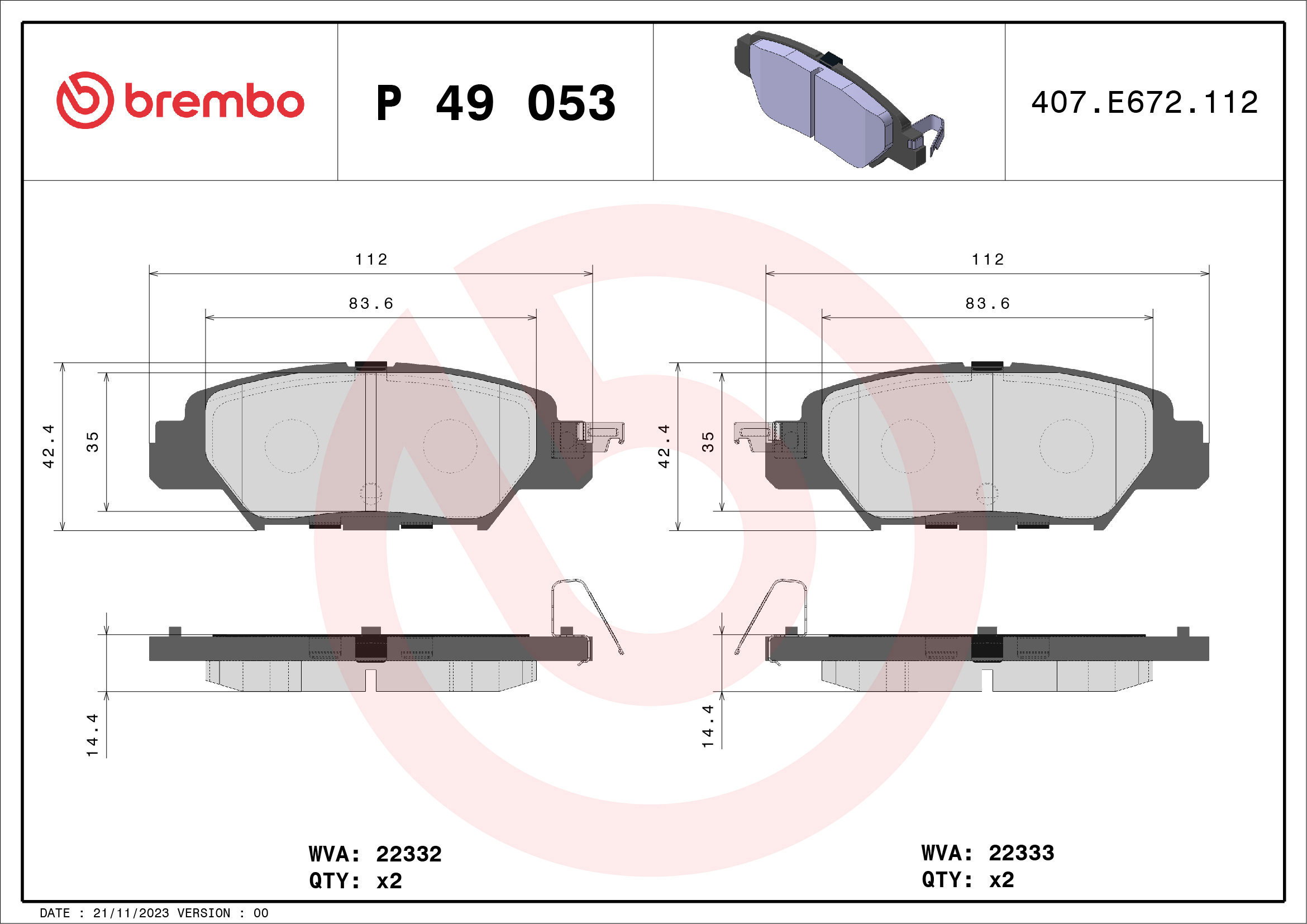 BREMBO Brake pad set P 49 053 - Brake Pads