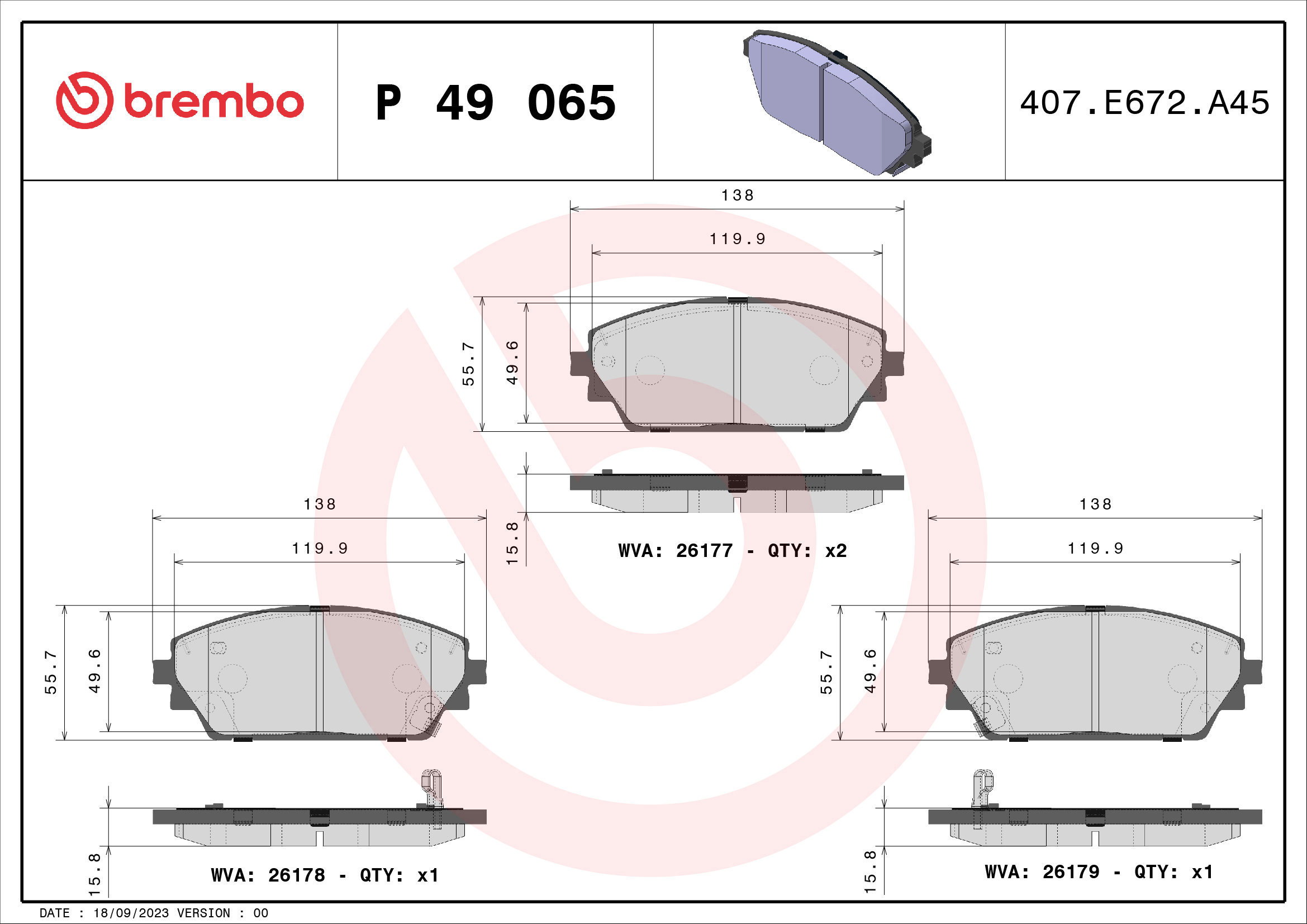 BREMBO Brake pad set P 49 065 - Brake Pads