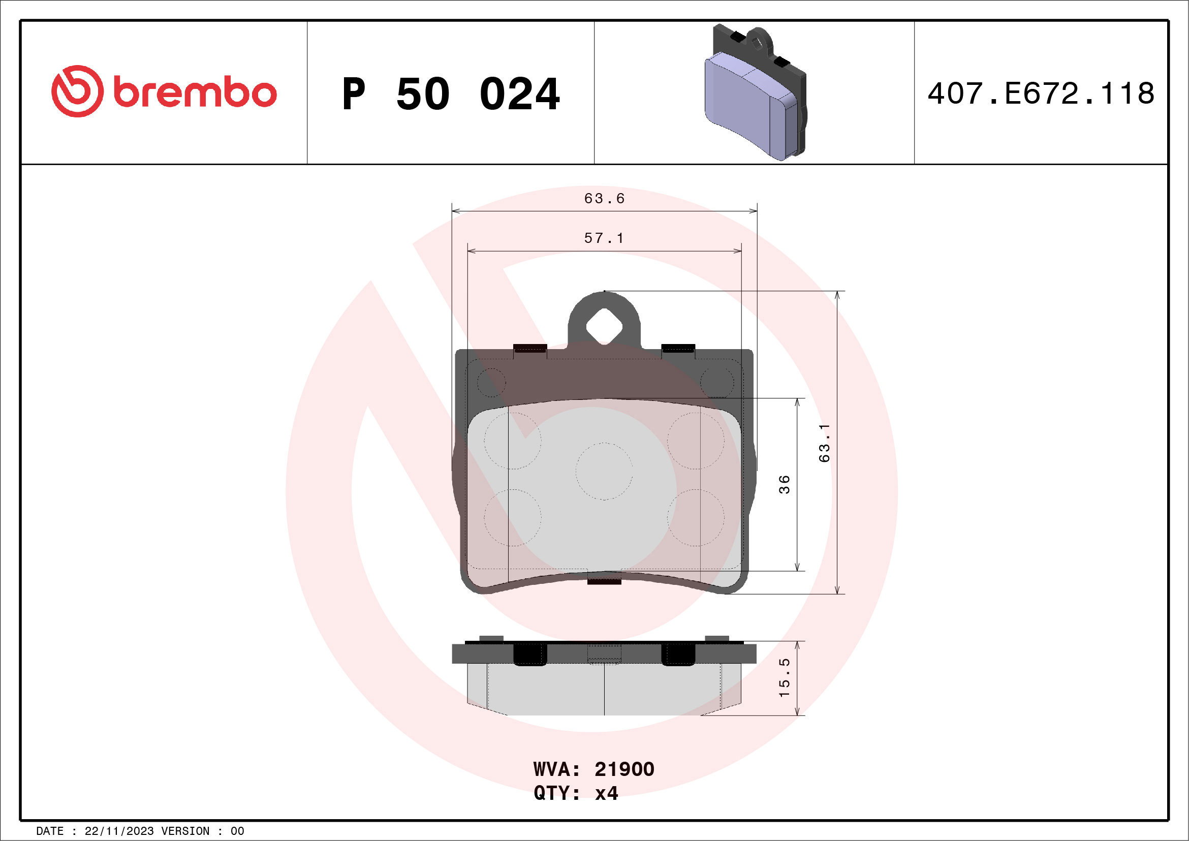 BREMBO Brake pad set P 50 024 - Brake Pads