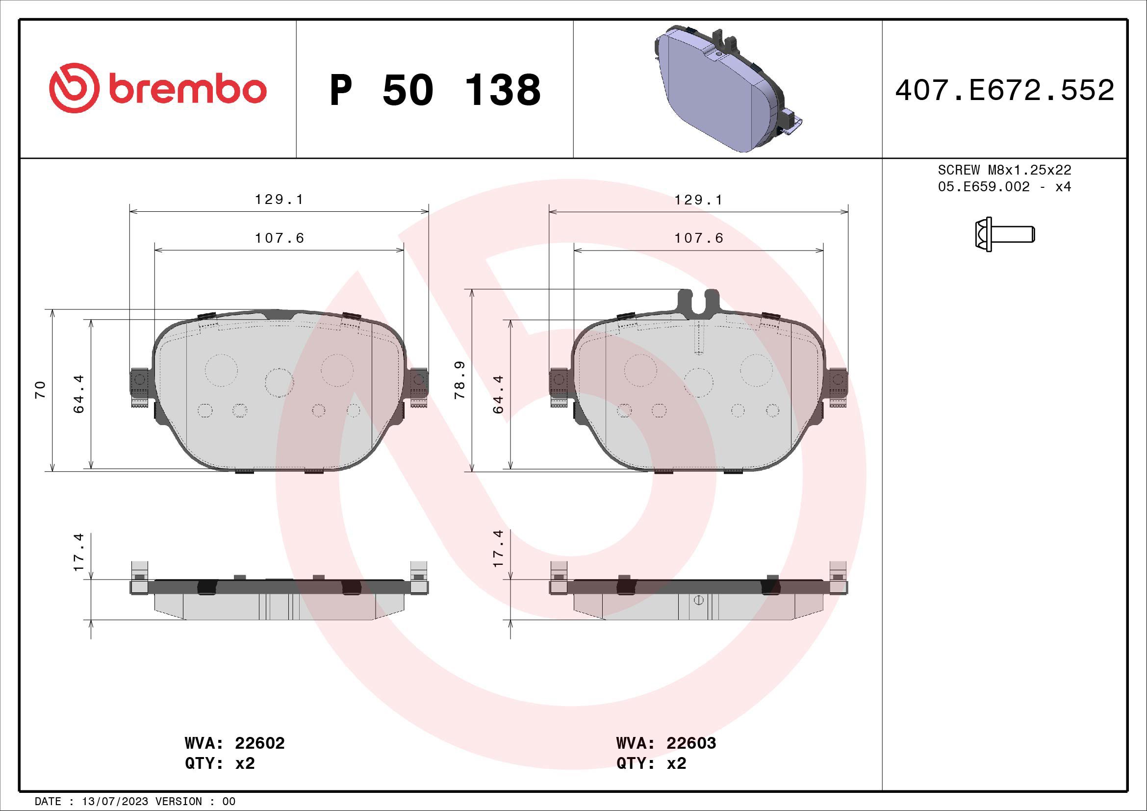 BREMBO Brake pad set P 50 138 - Brake Pads