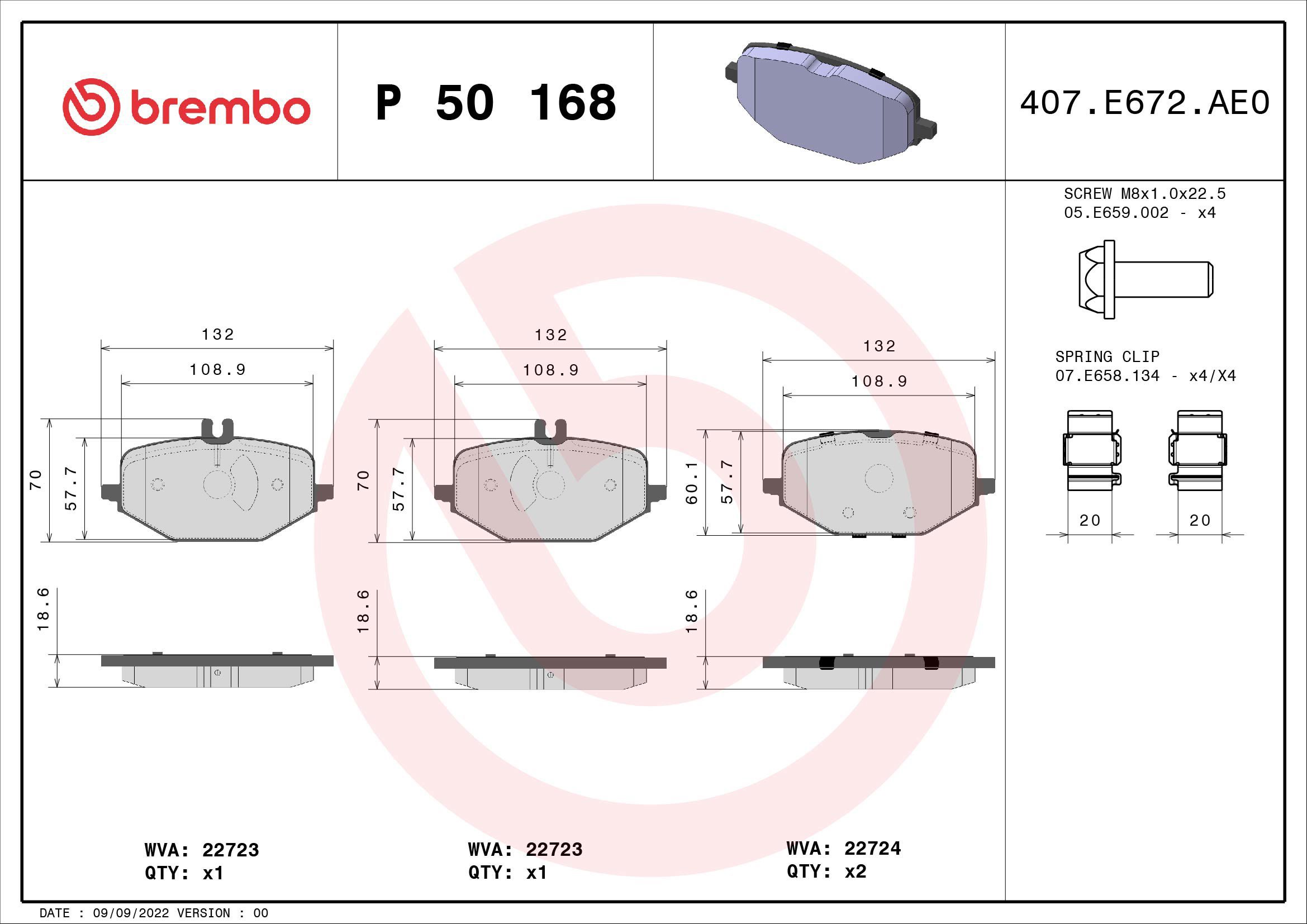 BREMBO Brake pad set P 50 168 - Brake Pads
