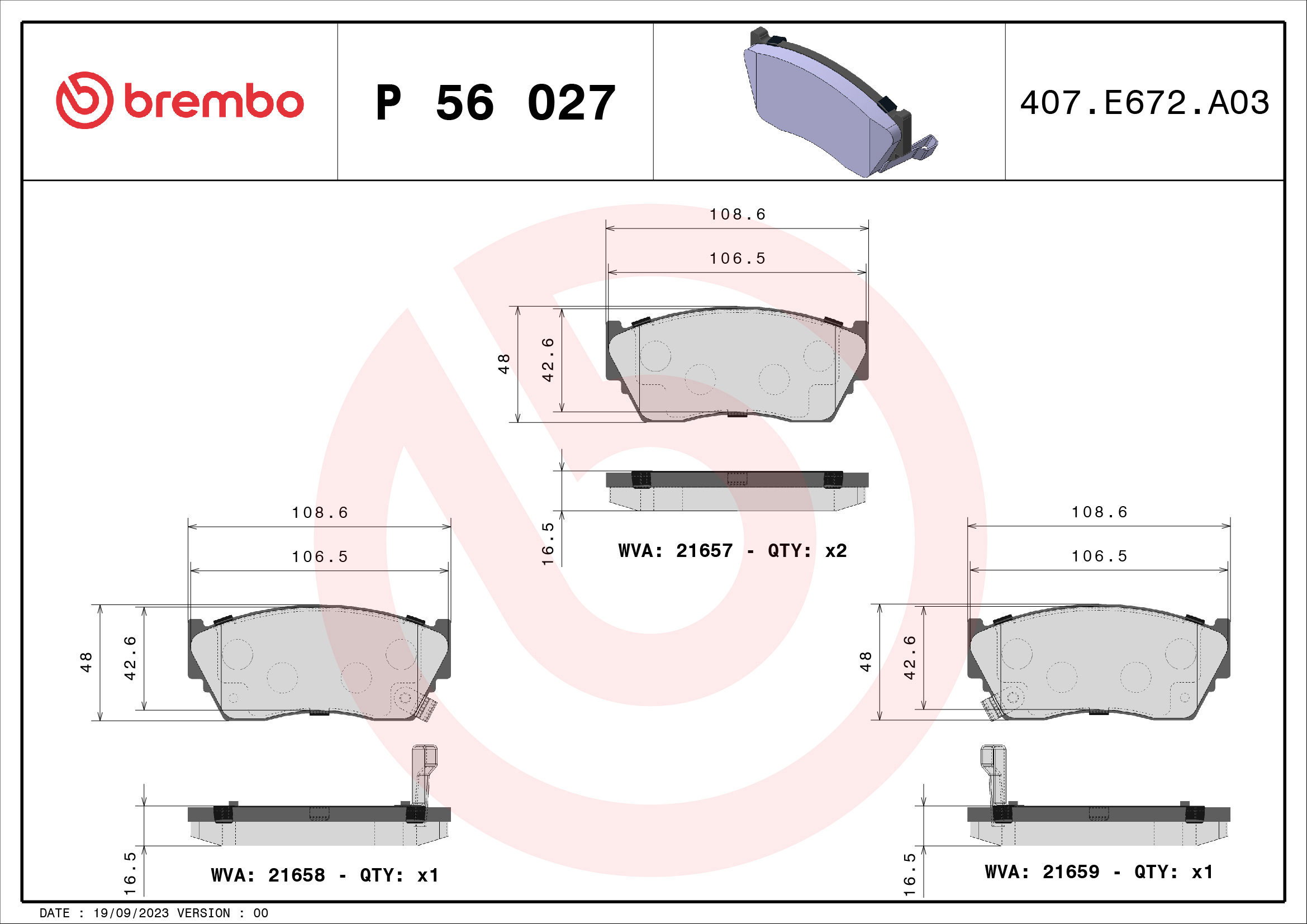 BREMBO Brake pad set P 56 027 - Brake Pads