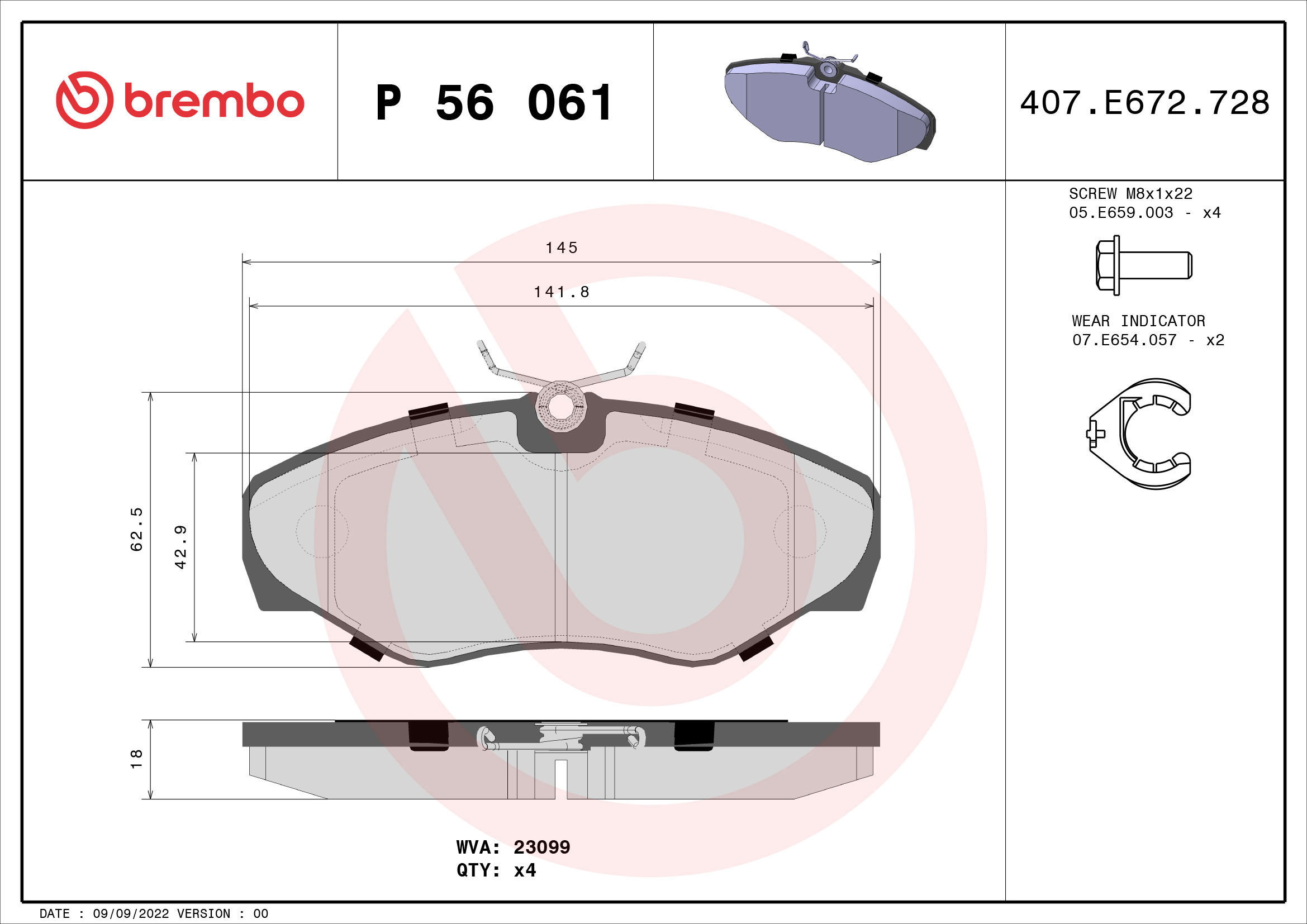 BREMBO Brake pad set P 56 061 - Brake Pads