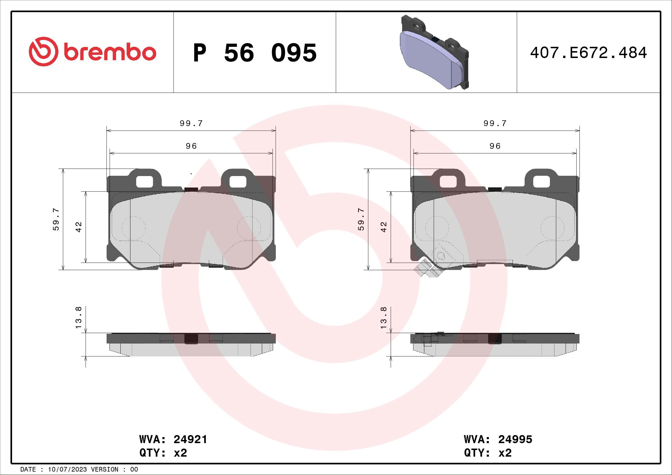 BREMBO Brake pad set P 56 095 - Brake Pads
