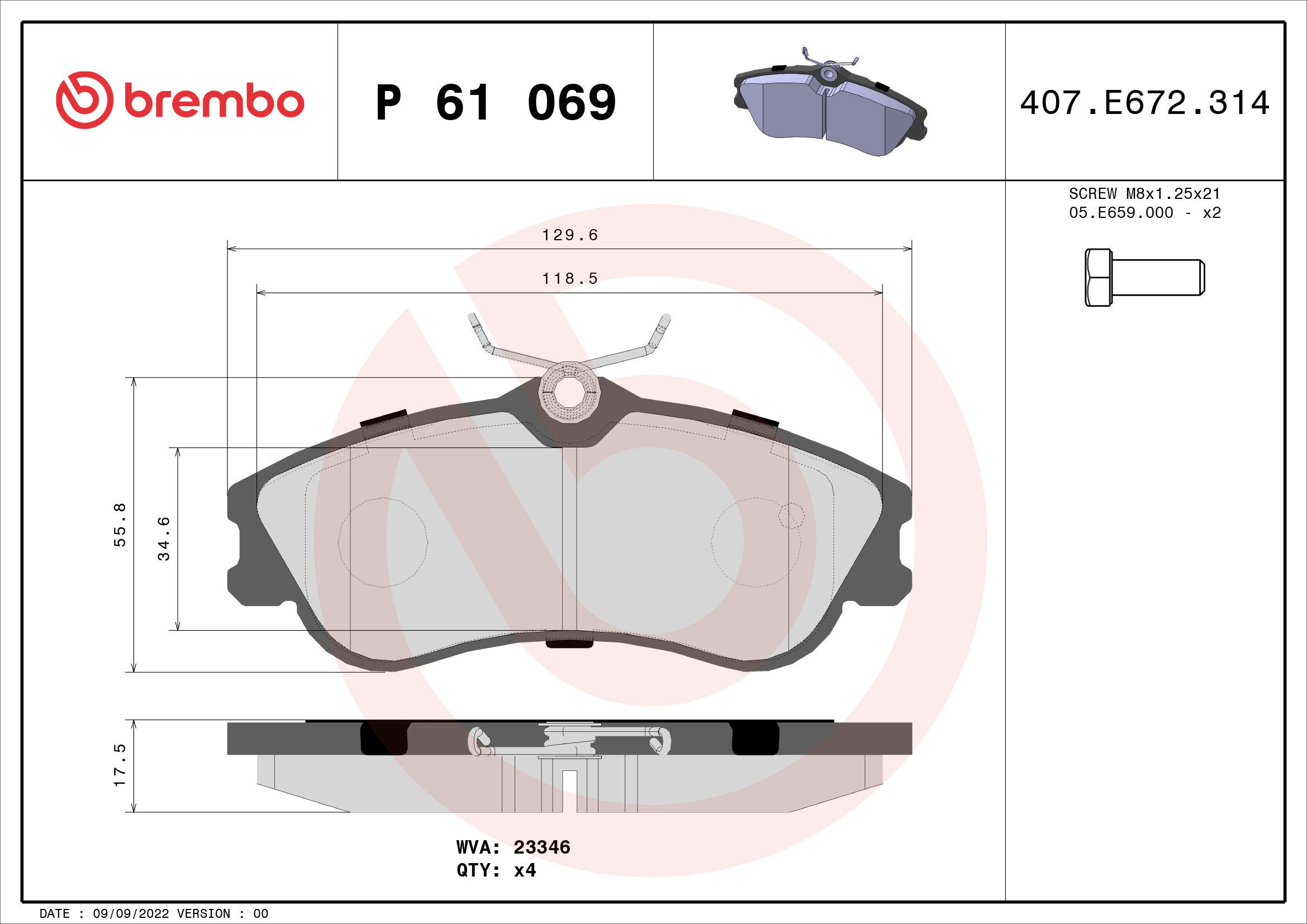 BREMBO Brake pad set P 61 069 - Brake Pads