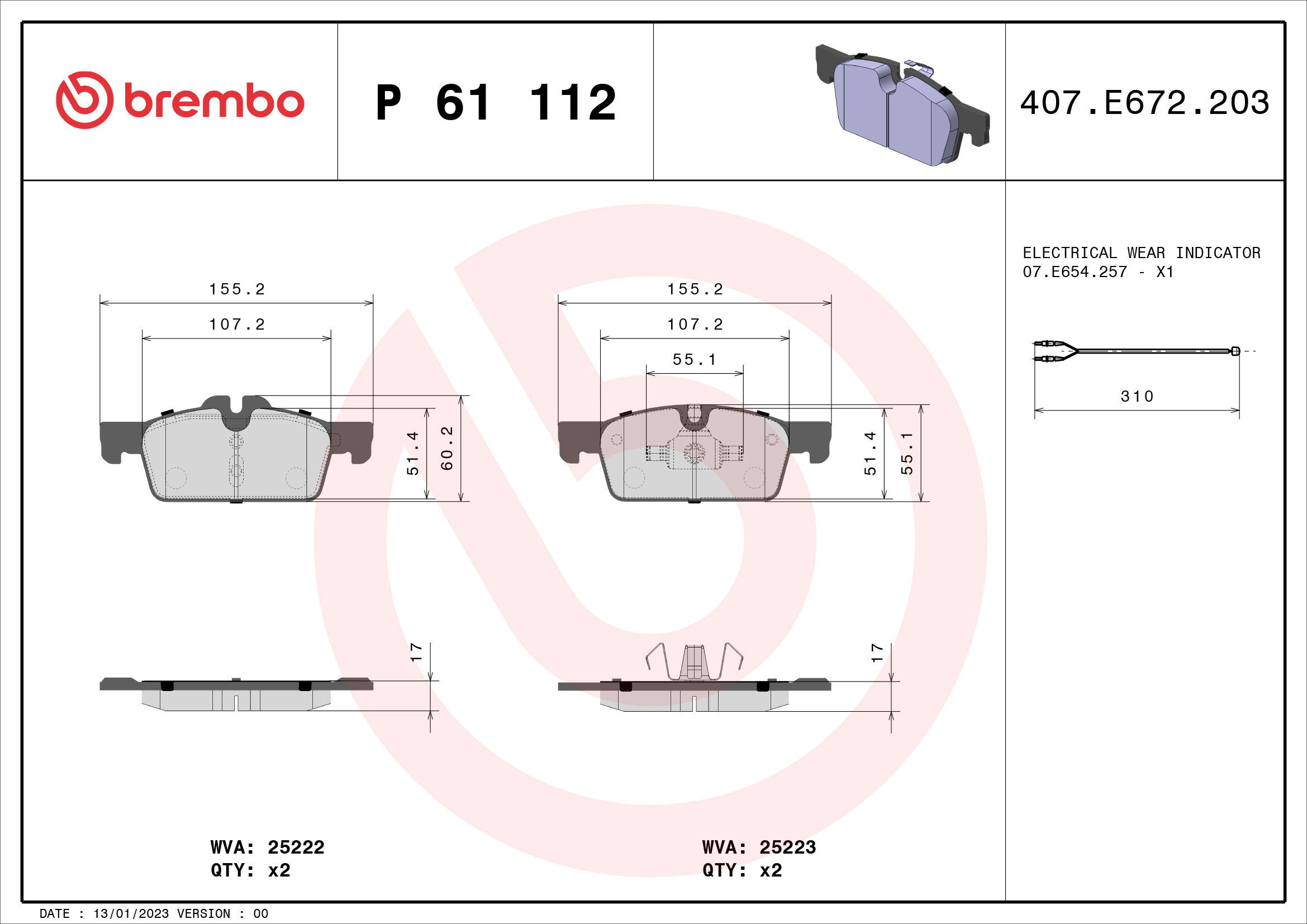 BREMBO Brake pad set P 61 112 - Brake Pads