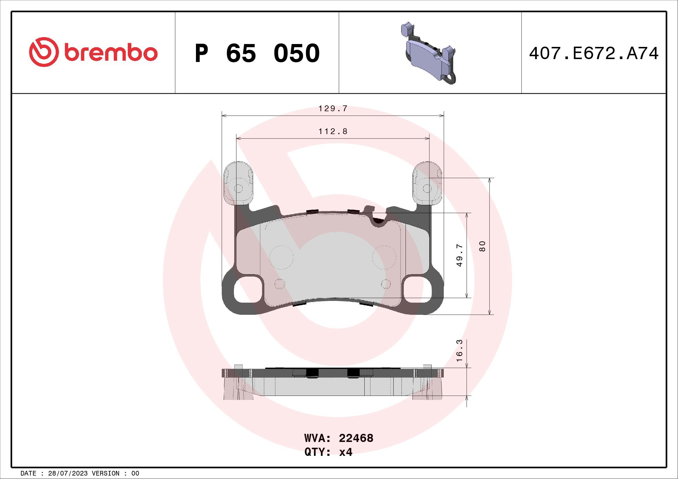 BREMBO Brake pad set P 65 050 - Brake Pads