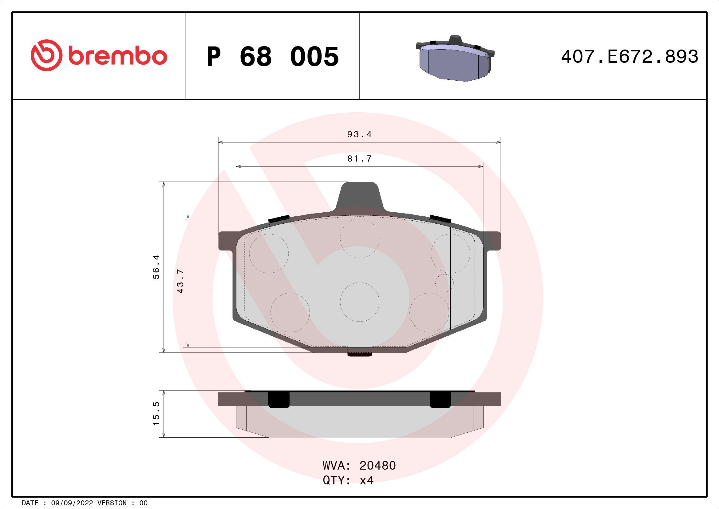 BREMBO Brake pad set P 68 005 - Brake Pads