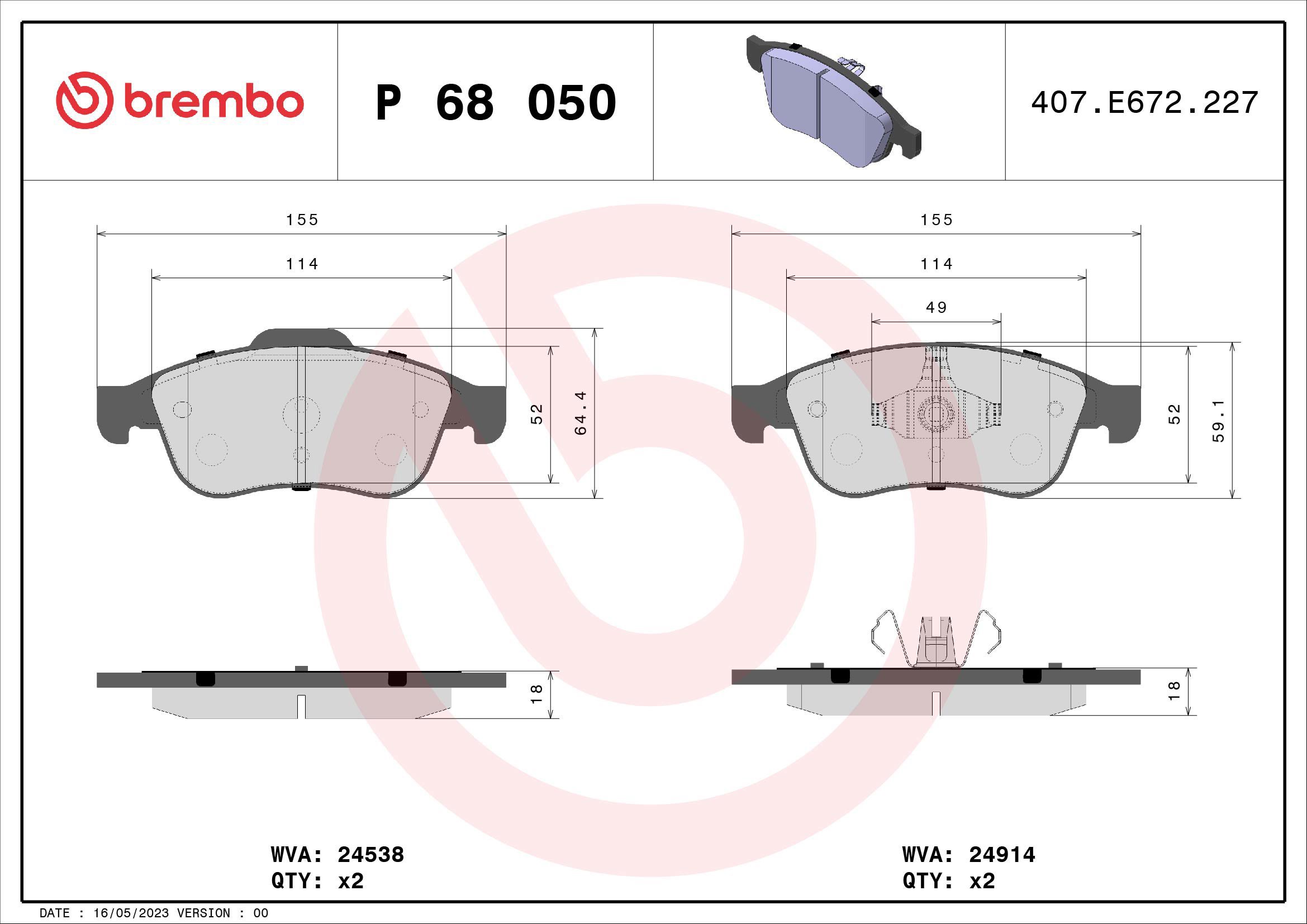 BREMBO Brake pad set P 68 050 - Brake Pads
