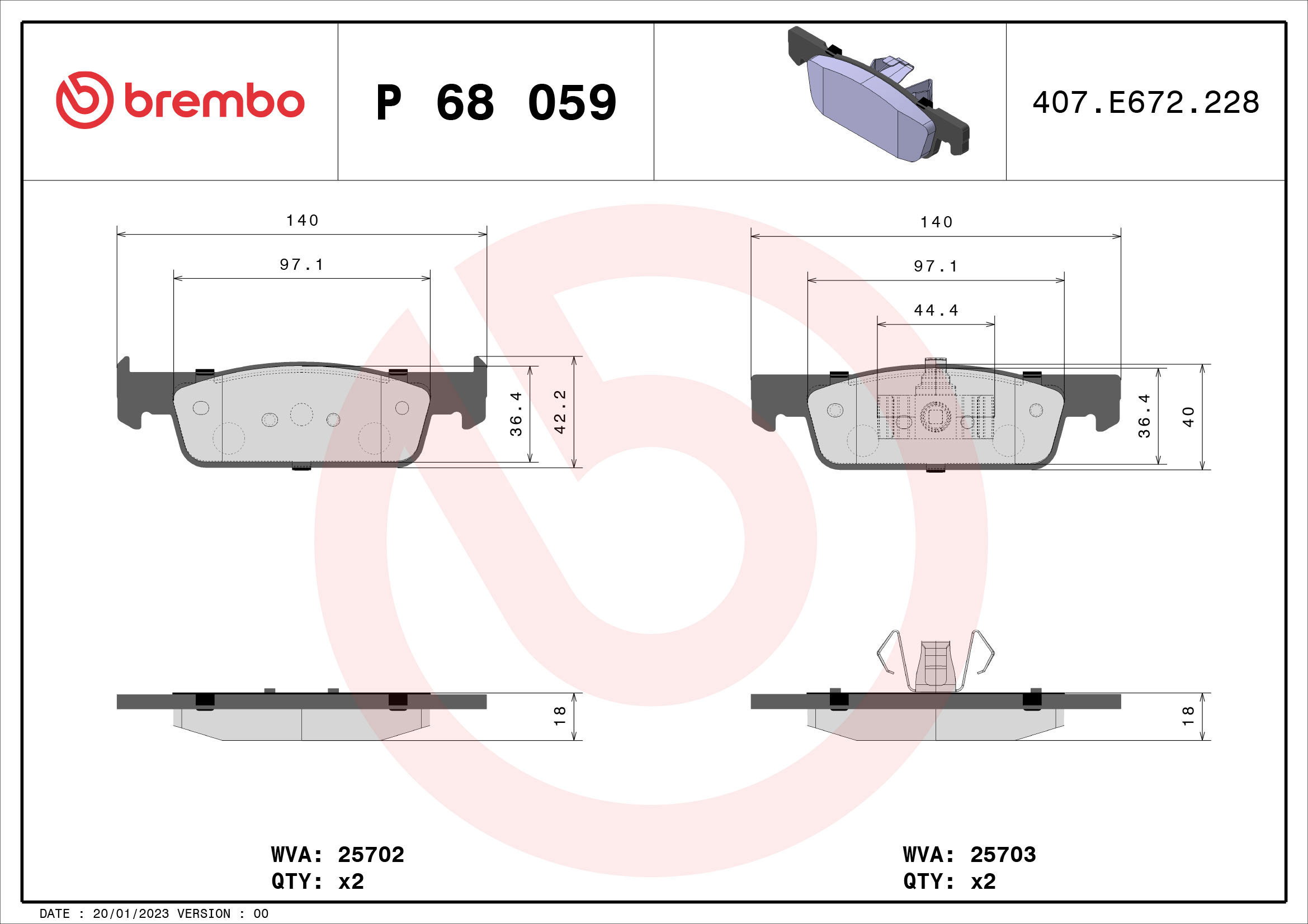 BREMBO Brake pad set P 68 059 - Brake Pads