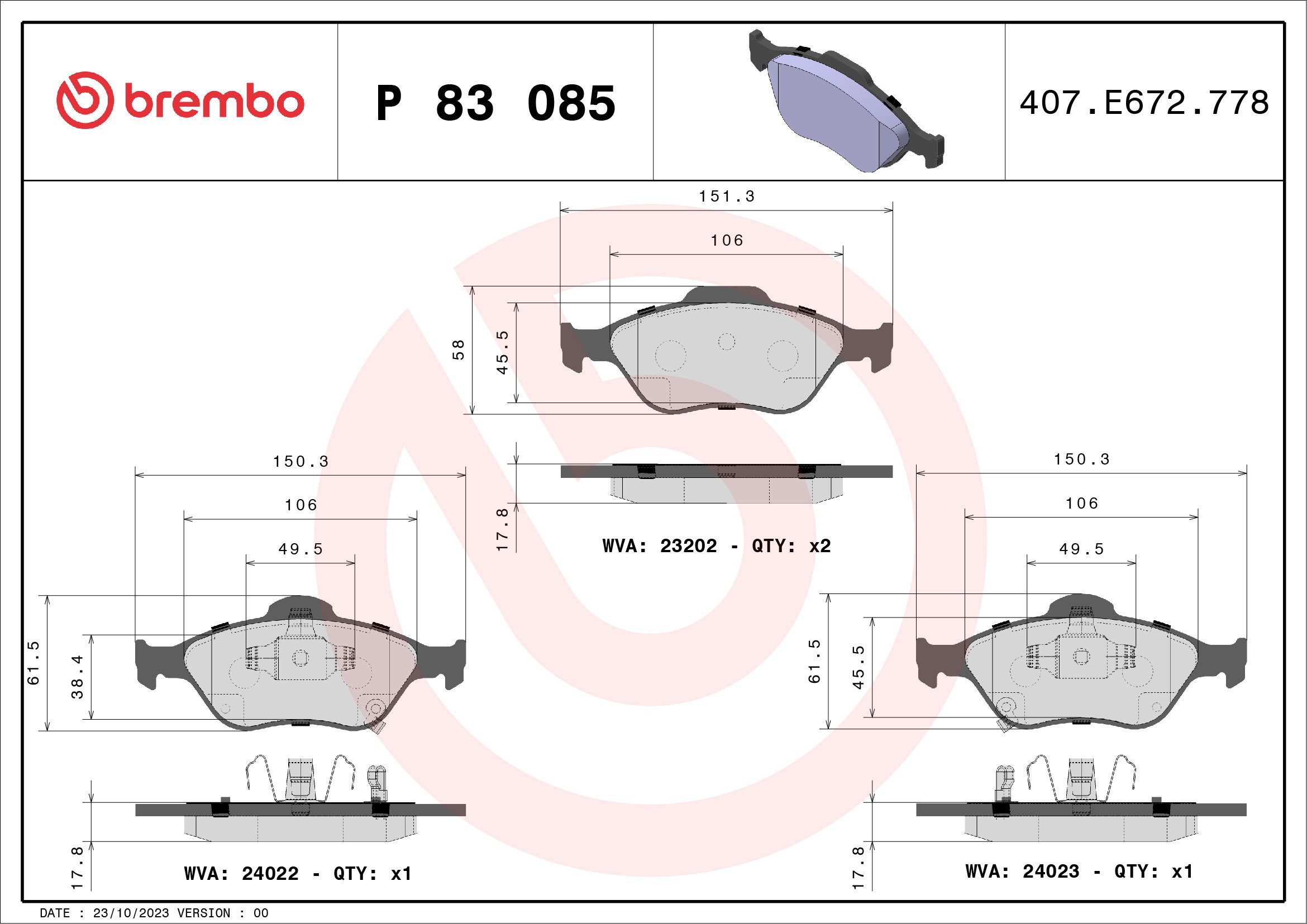 BREMBO Brake pad set P 83 085 - Brake Pads
