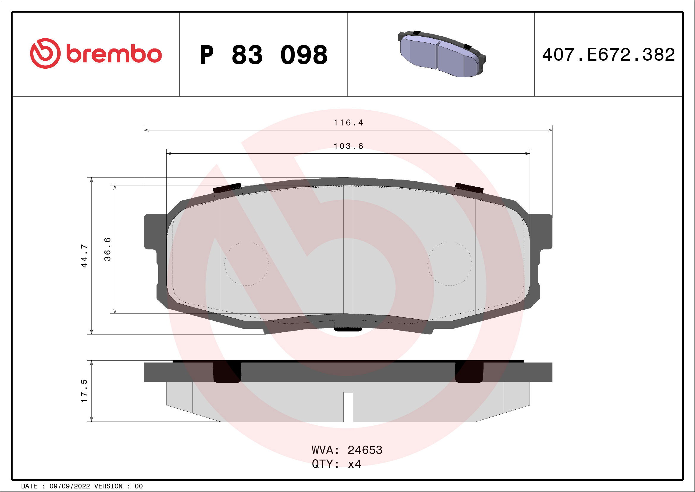 BREMBO Brake pad set P 83 098 - Brake Pads