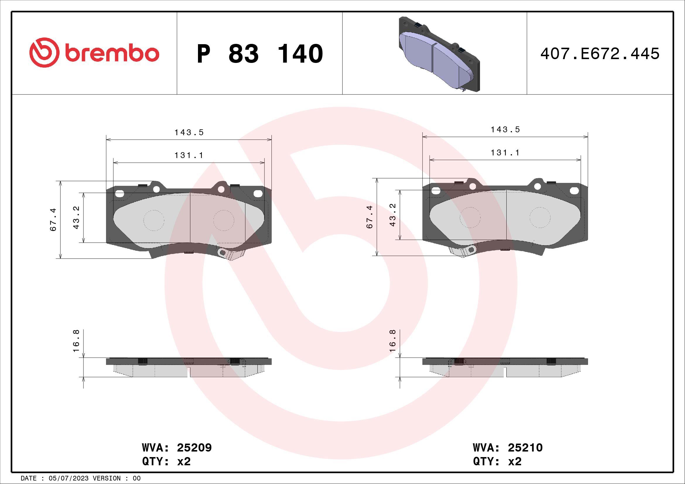 BREMBO Brake pad set P 83 140 - Brake Pads
