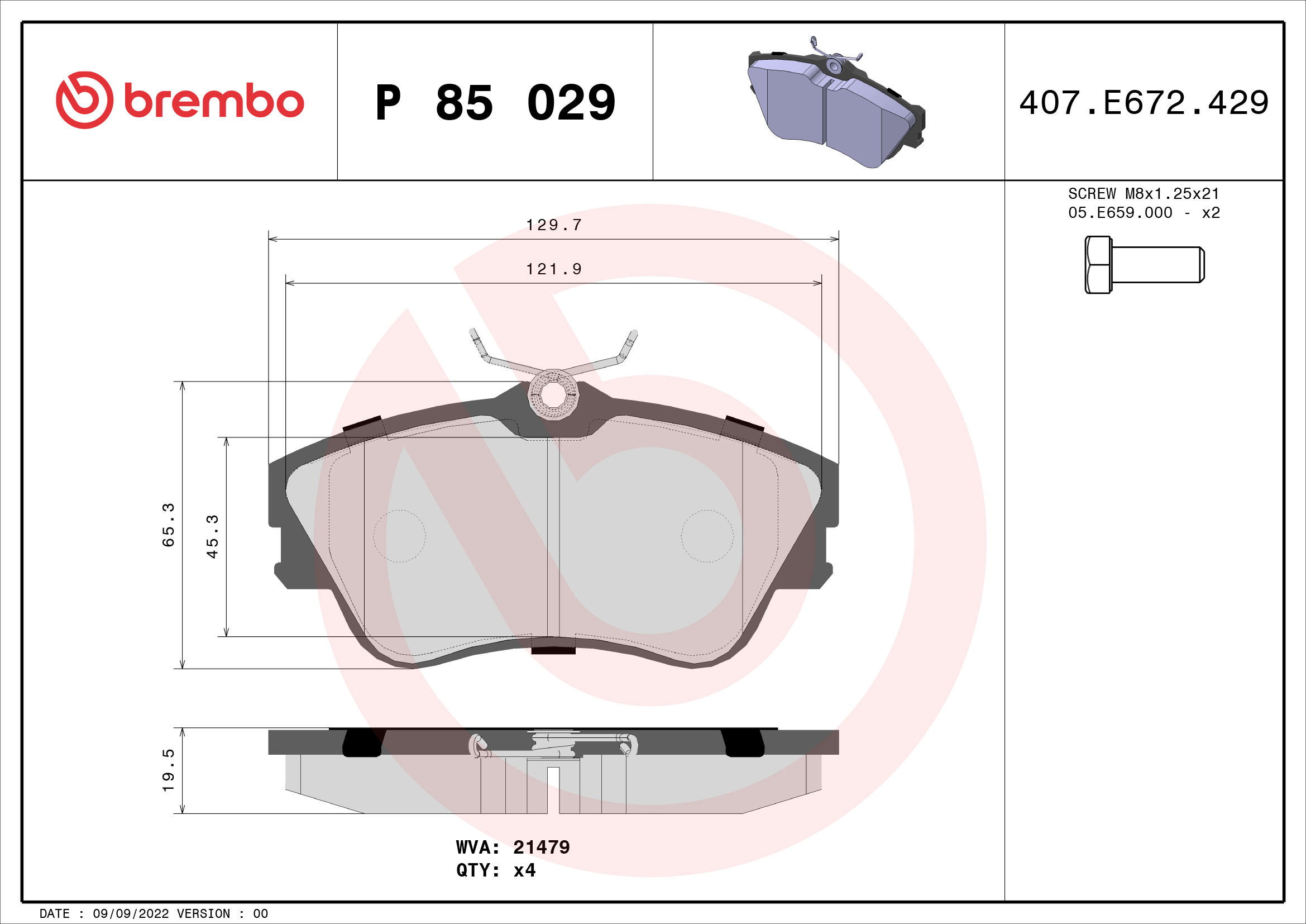 BREMBO Brake pad set P 85 029 - Brake Pads
