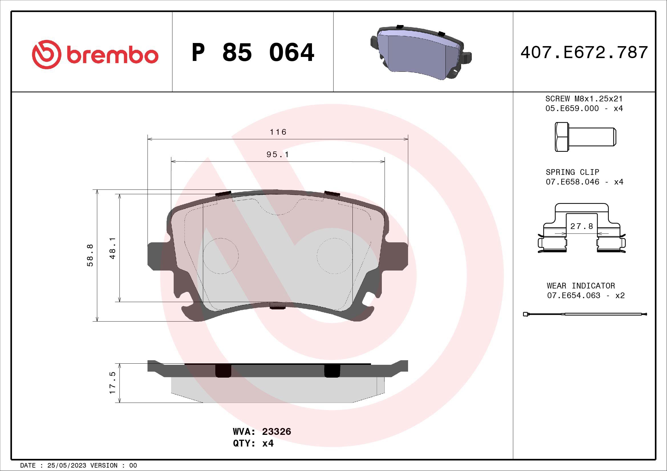 BREMBO Brake pad set P 85 064 - Brake Pads