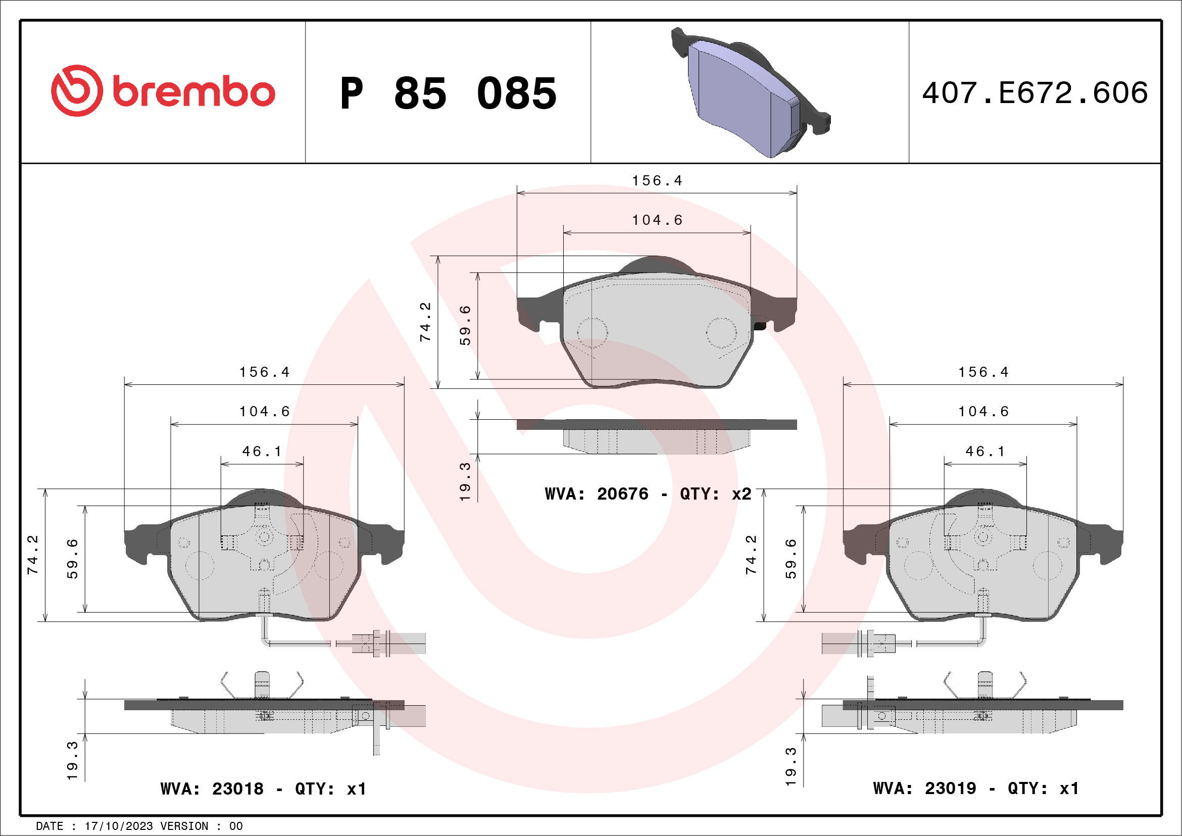BREMBO Brake pad set P 85 085 - Brake Pads