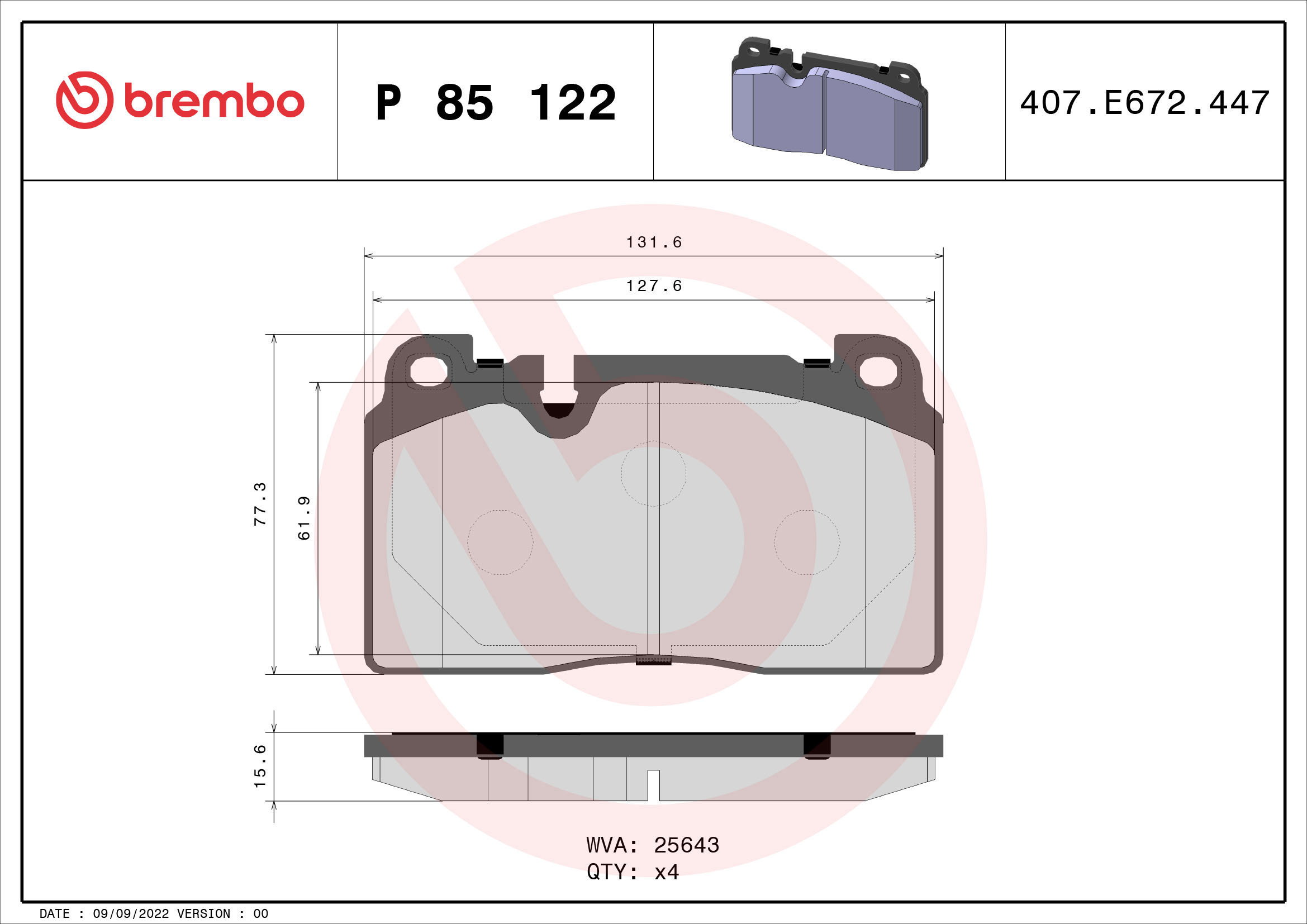 BREMBO Brake pad set P 85 122 - Brake Pads