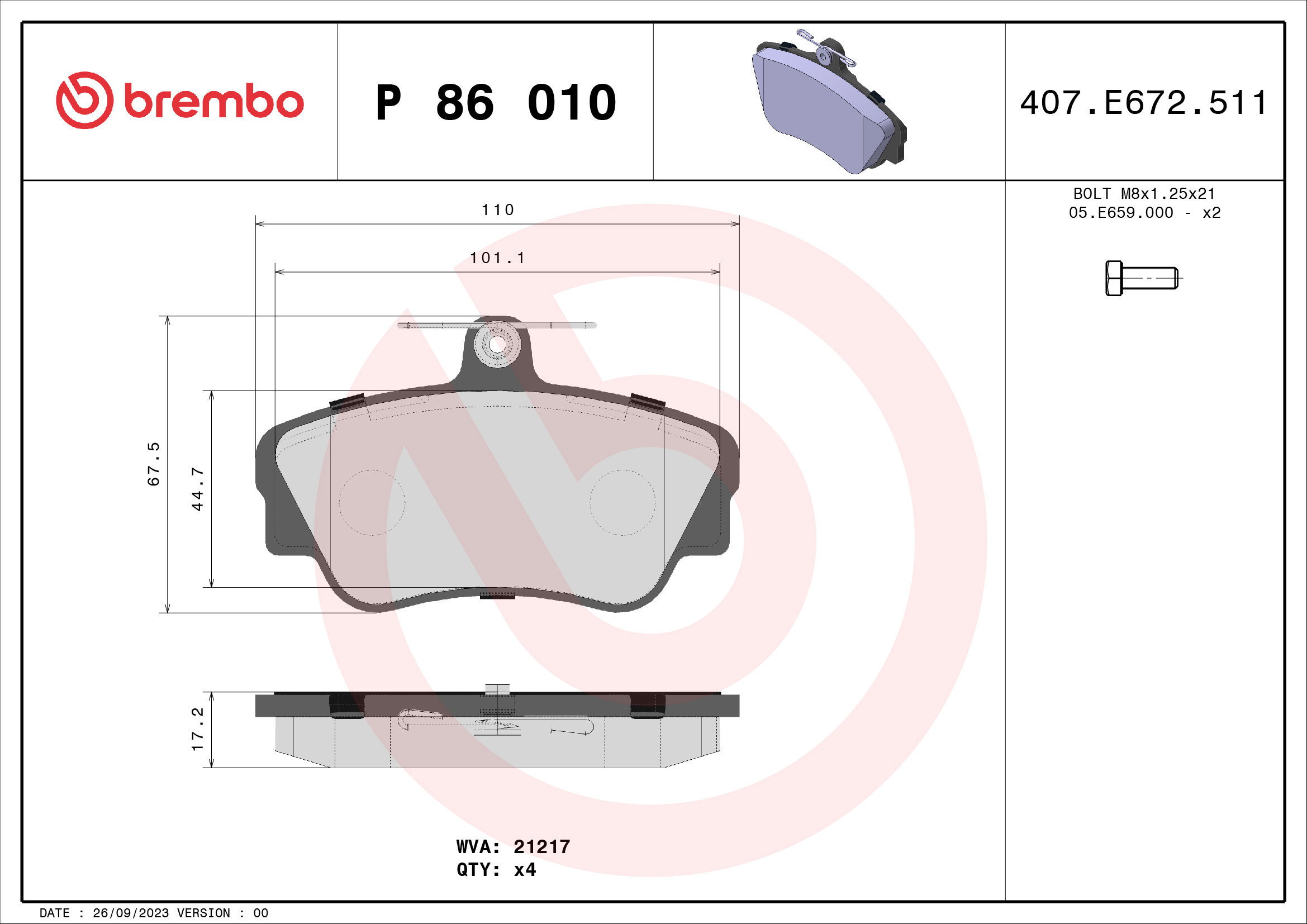BREMBO Brake pad set P 86 010 - Brake Pads