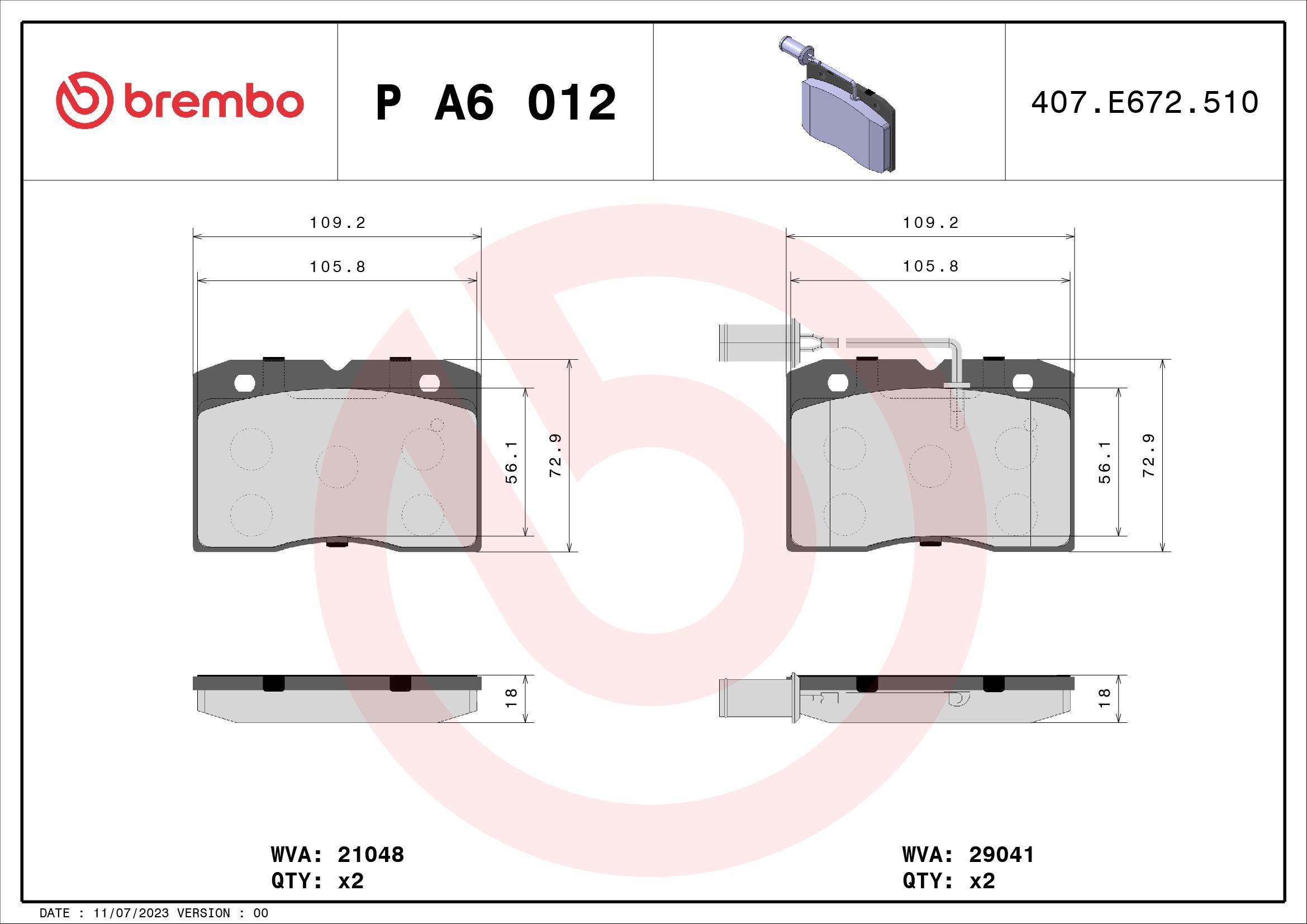 BREMBO Brake pad set P A6 012 - Brake Pads