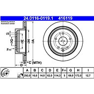 ATE 416119 brake disc 24.0116-0119.1, set of 2, set of 2 - Brake Disc
