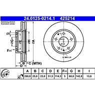 ATE 425214 brake disc 24.0125-0214.1, set of 2, set of 2 - Brake Disc