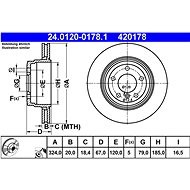 ATE 420178 brake disc 24.0120-0178.1, set of 2, set of 2 - Brake Disc