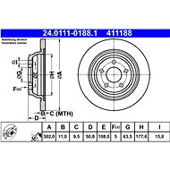 ATE 411188 brake disc 24.0111-0188.1, set of 2, set of 2 - Brake Disc