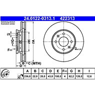 ATE 422313 brake disc 24.0122-0313.1, set of 2, set of 2 - Brake Disc