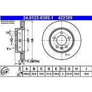 ATE 422309 brake disc 24.0122-0309.1, set of 2, set of 2 - Brake Disc