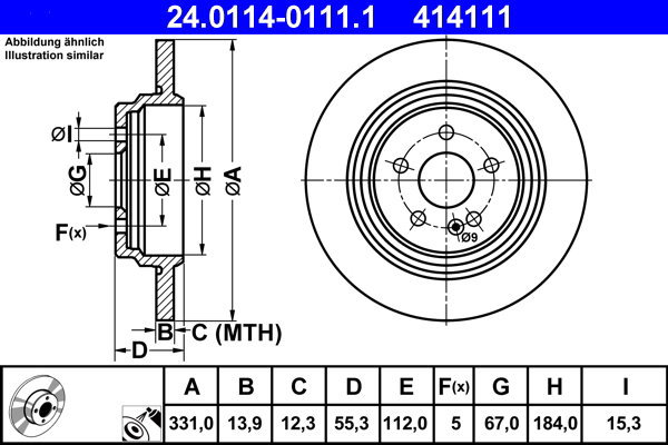 ATE 414111 brake disc 24.0114-0111.1, set of 2, set of 2 - Brake Disc