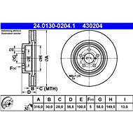 ATE 430204 brake disc 24.0130-0204.1, set of 2, set of 2 - Brake Disc