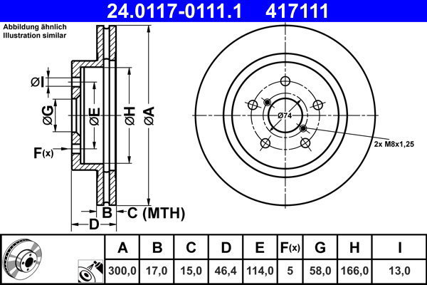 ATE 417111 brake disc 24.0117-0111.1, set of 2, set of 2 - Brake Disc