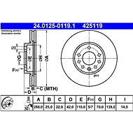 ATE 425119 brake disc 24.0125-0119.1, set of 2, set of 2 - Brake Disc