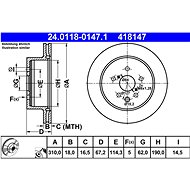 ATE 418147 brake disc 24.0118-0147.1, set of 2, set of 2 - Brake Disc