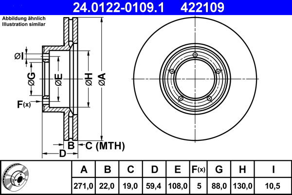 ATE 422109 brake disc 24.0122-0109.1, set of 2, set of 2 - Brake Disc